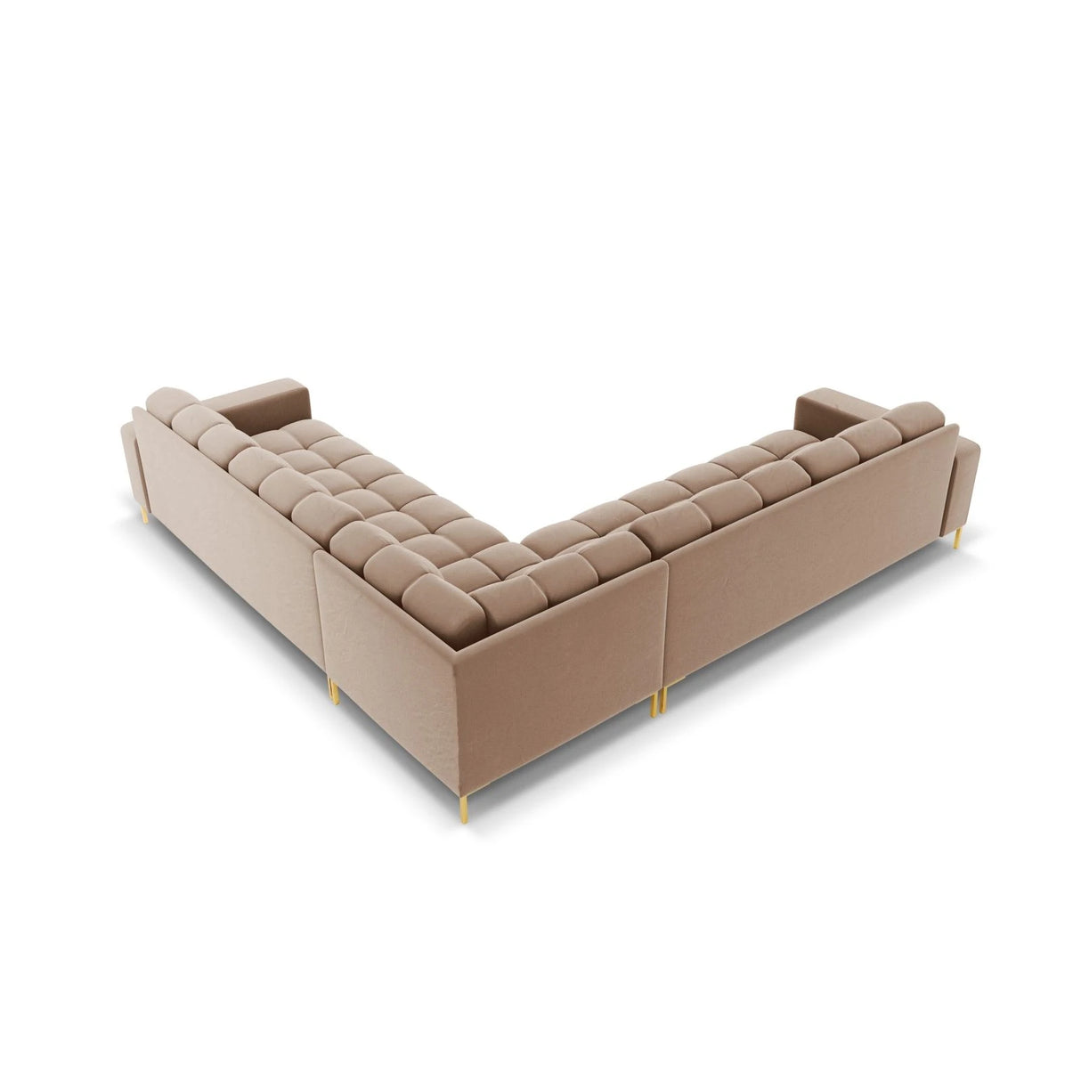 Mamaia 5-Sitzer Ecksofa symmetrisch, Beine Goldmetall, mit Bezug aus Samt (Blu28) in Beige, 256x256 cm – Bild 5