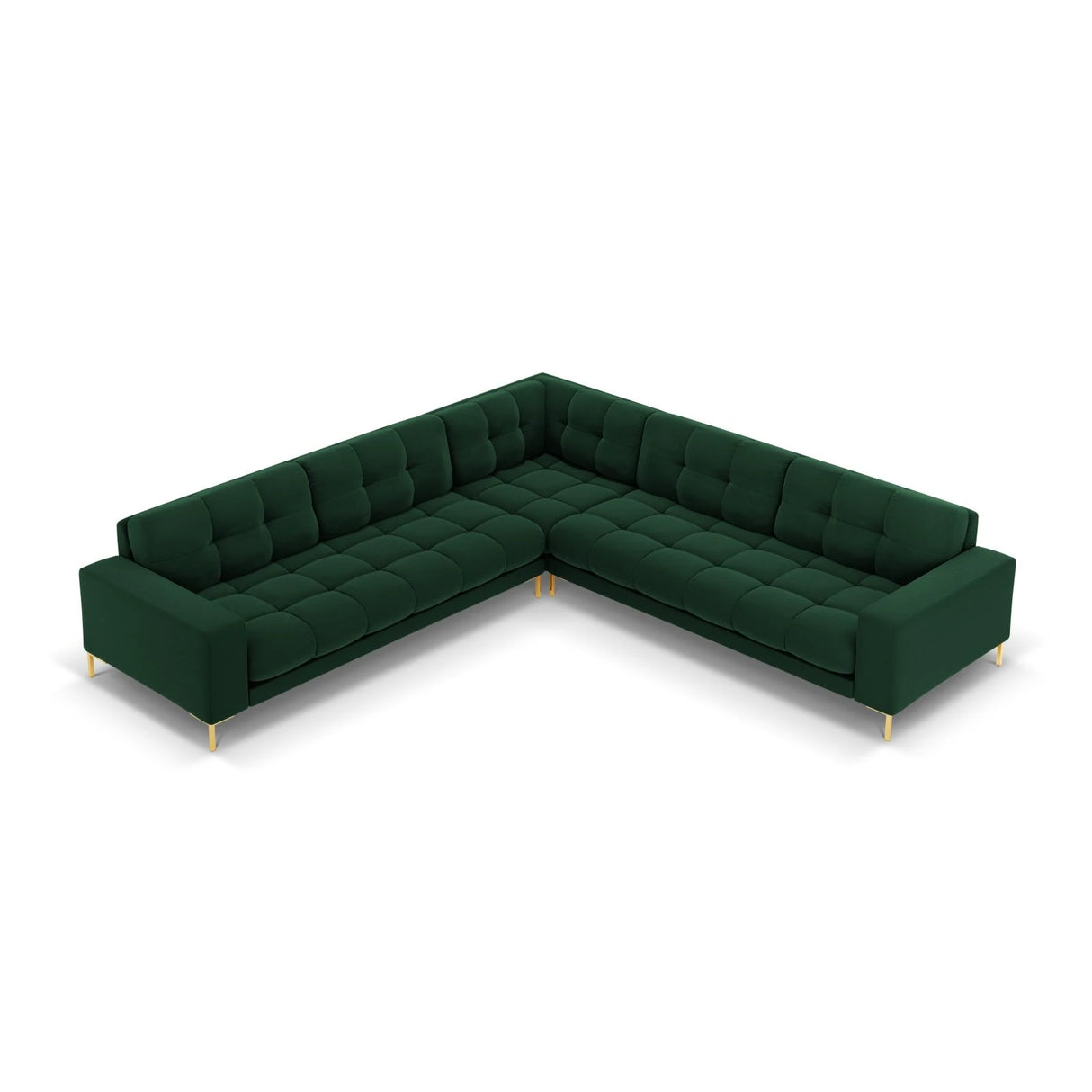Mamaia 5-Sitzer Ecksofa symmetrisch, Beine Goldmetall, mit Bezug aus Samt (Blu78) in Flaschengrün, 256x256 cm – Bild 4