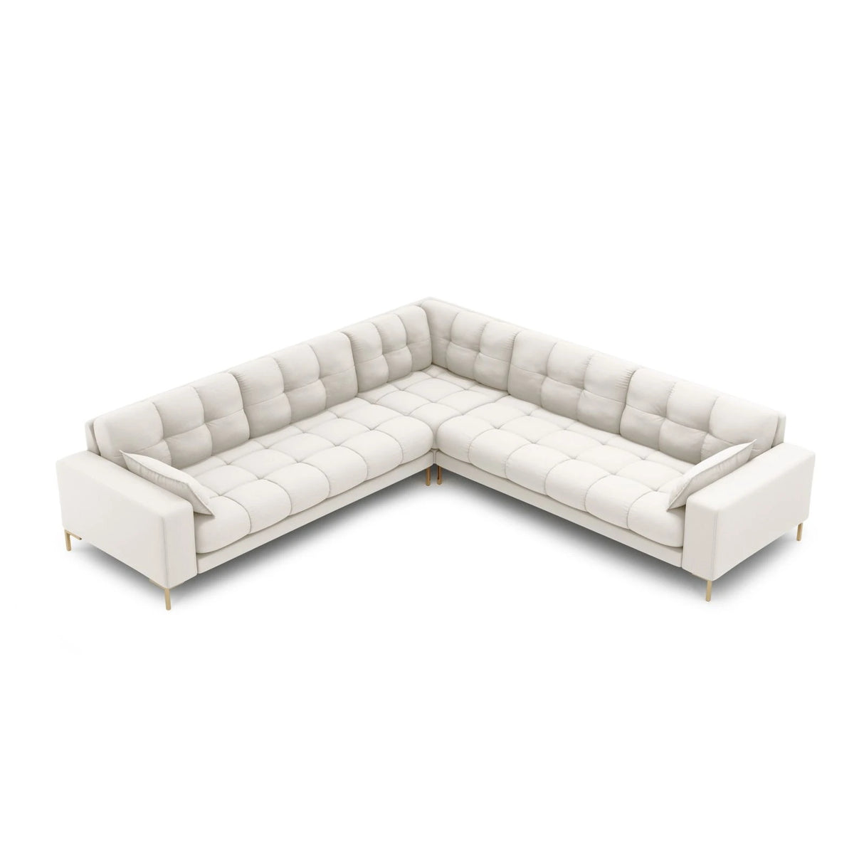 Mamaia 5-Sitzer Ecksofa symmetrisch, Beine Goldmetall, mit Bezug aus Samt oder Strukturstoff, 256x256 cm – Bild 3
