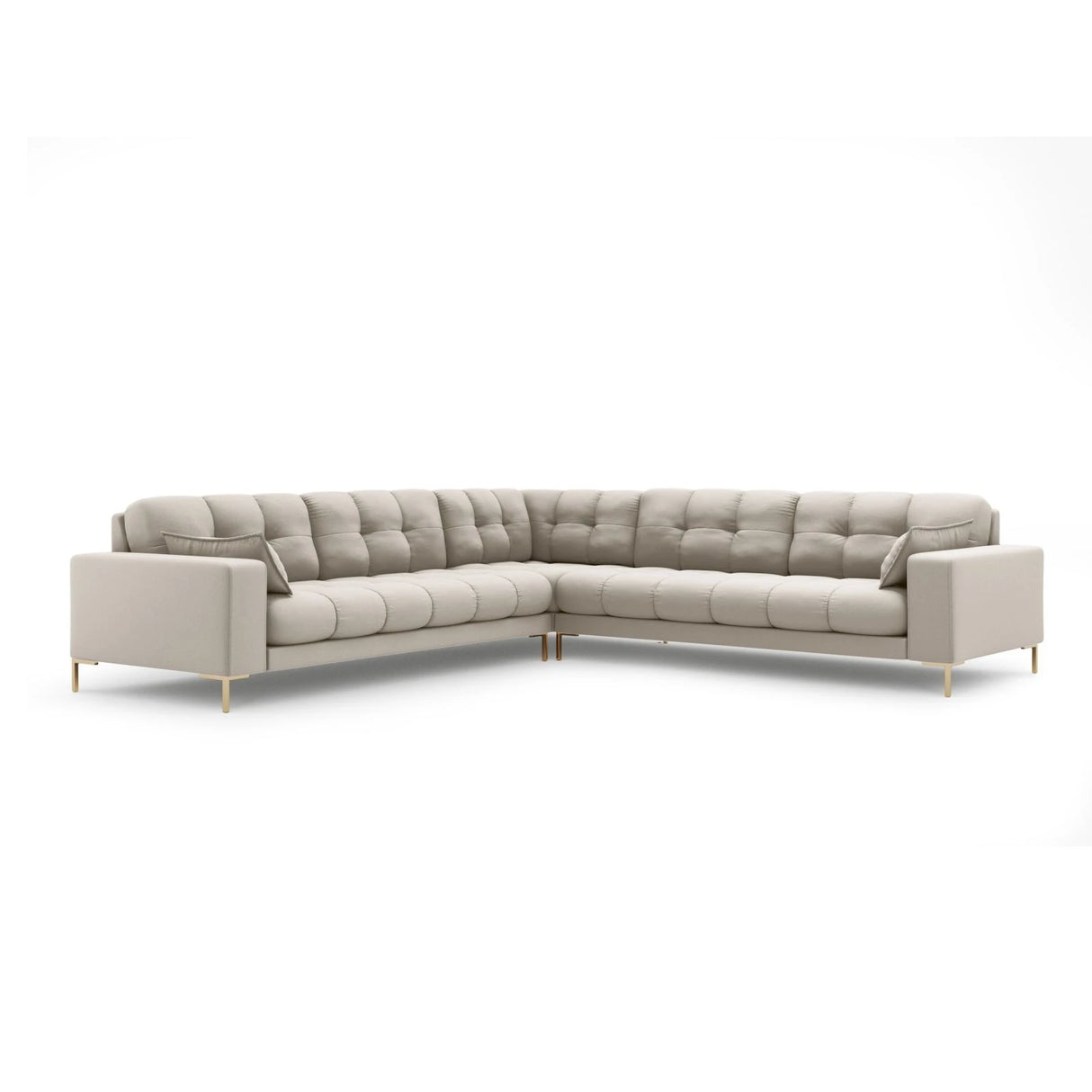 Mamaia 5-Sitzer Ecksofa symmetrisch, Beine Goldmetall, mit Bezug aus Strukturierter Stoff (Nev04) in Beige, 256x256 cm – Bild 1