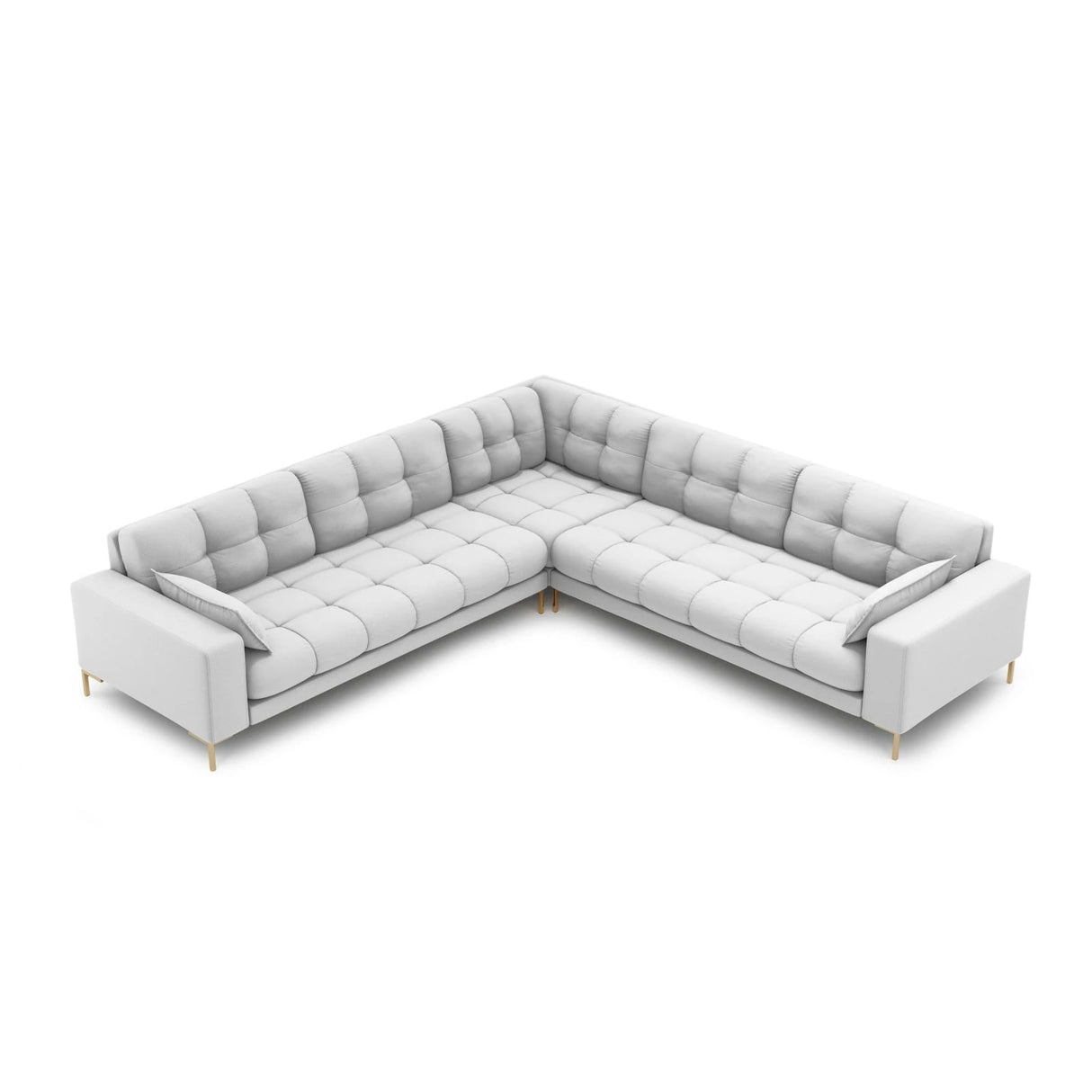Mamaia 5-Sitzer Ecksofa symmetrisch, Beine Goldmetall, mit Bezug aus Strukturierter Stoff (Nev80) in Hellgrau, 256x256 cm – Bild 3