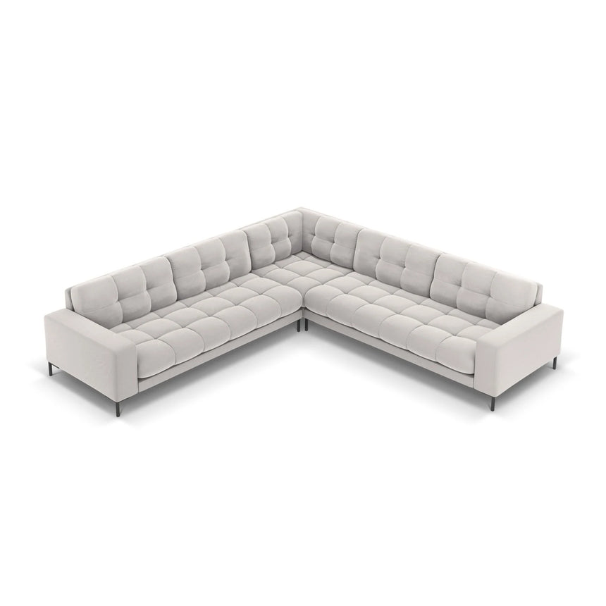 Mamaia 5-Sitzer Ecksofa symmetrisch, Metallbeine Schwarz, mit Bezug aus Samt (Blu03) in Silber, 256x256 cm – Bild 4