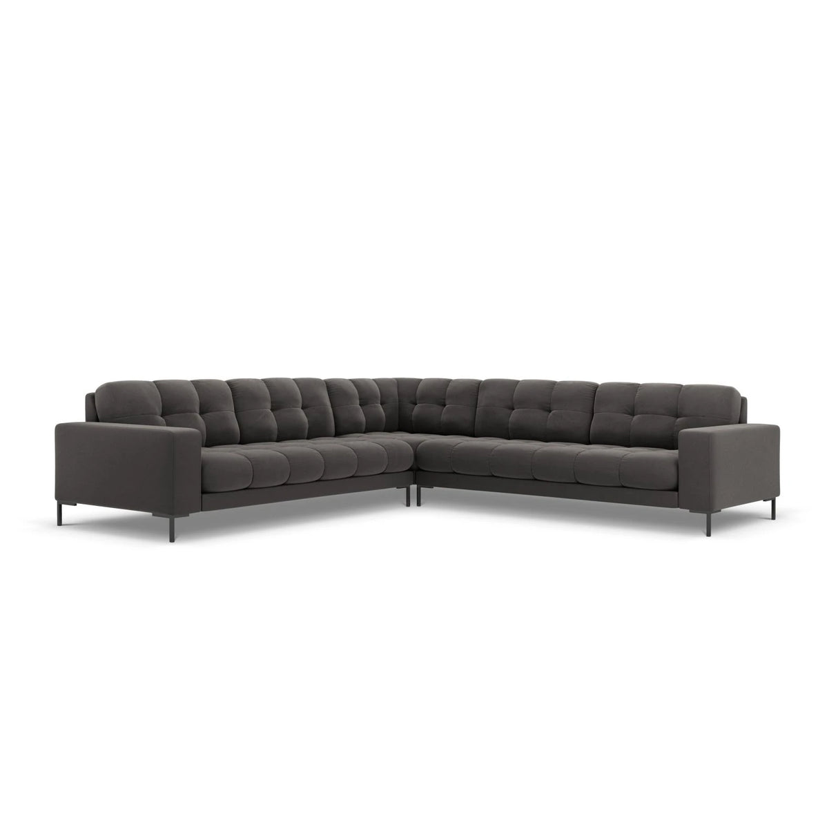 Mamaia 5-Sitzer Ecksofa symmetrisch, Metallbeine Schwarz, mit Bezug aus Samt (Blu18) in Dunkelgrau, 256x256 cm – Bild 1