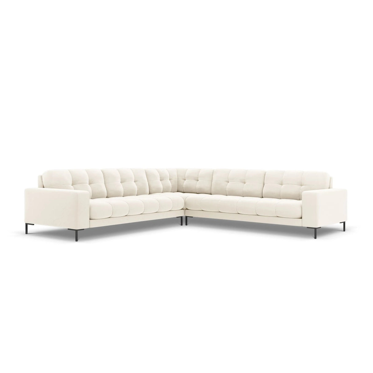 Mamaia 5-Sitzer Ecksofa symmetrisch, Metallbeine Schwarz, mit Bezug aus Samt (Blu22) in Leichtes Beige, 256x256 cm – Bild 1