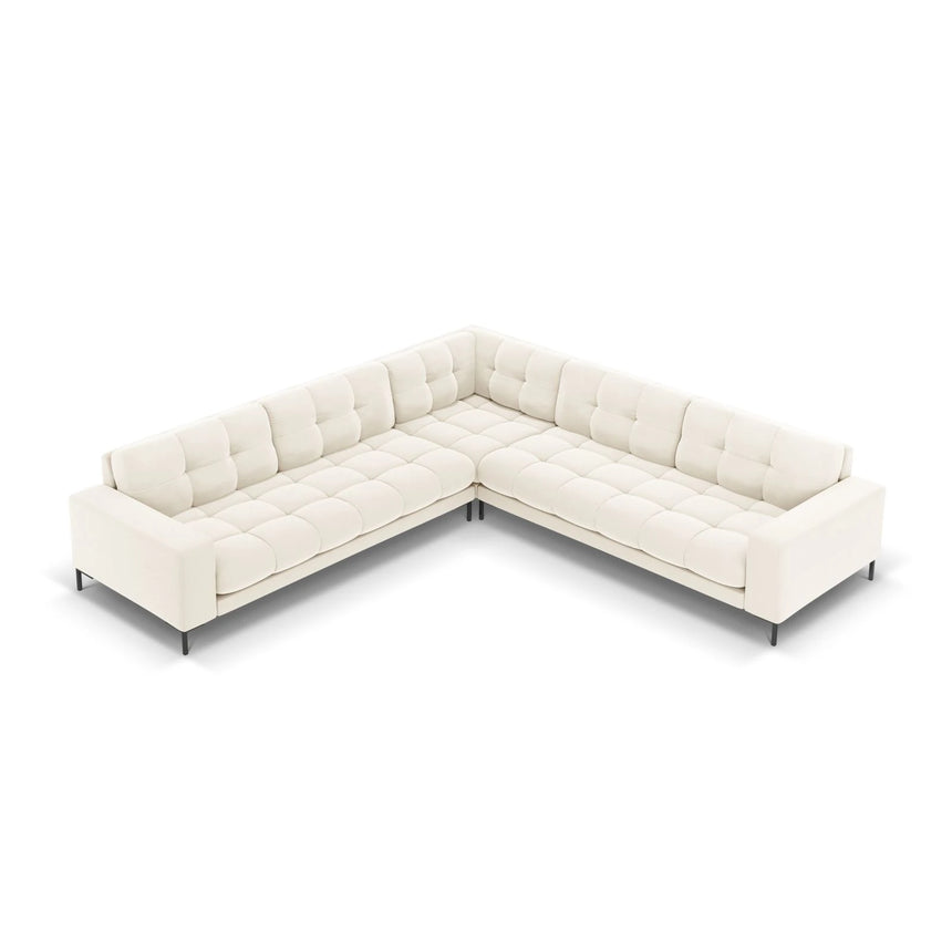 Mamaia 5-Sitzer Ecksofa symmetrisch, Metallbeine Schwarz, mit Bezug aus Samt (Blu22) in Leichtes Beige, 256x256 cm – Bild 4