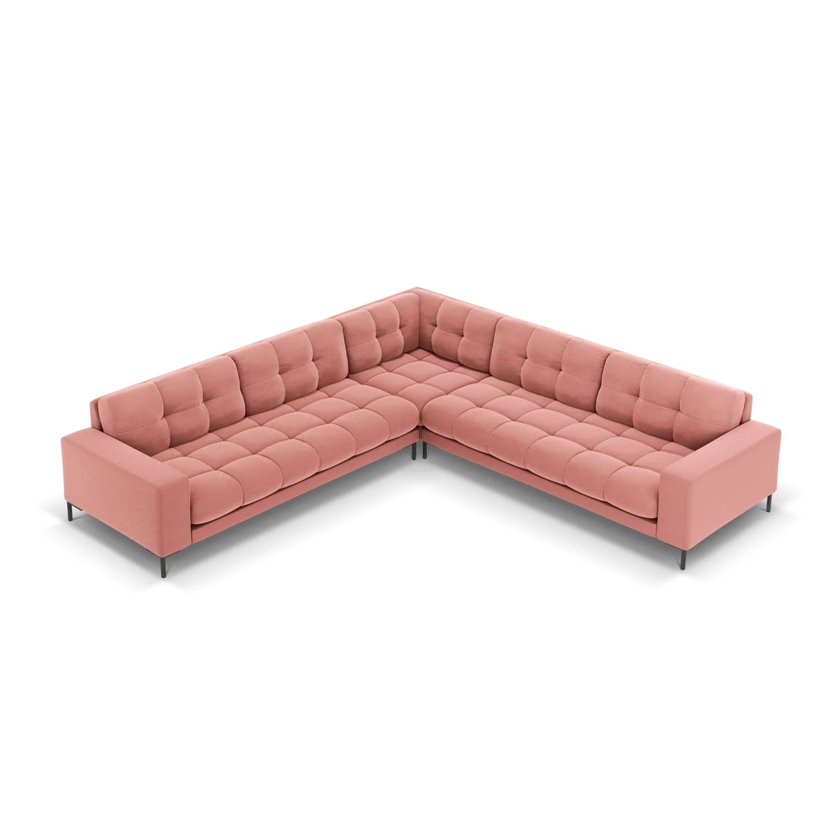 Mamaia 5-Sitzer Ecksofa symmetrisch, Metallbeine Schwarz, mit Bezug aus Samt (Blu52) in Rosa, 256x256 cm – Bild 4