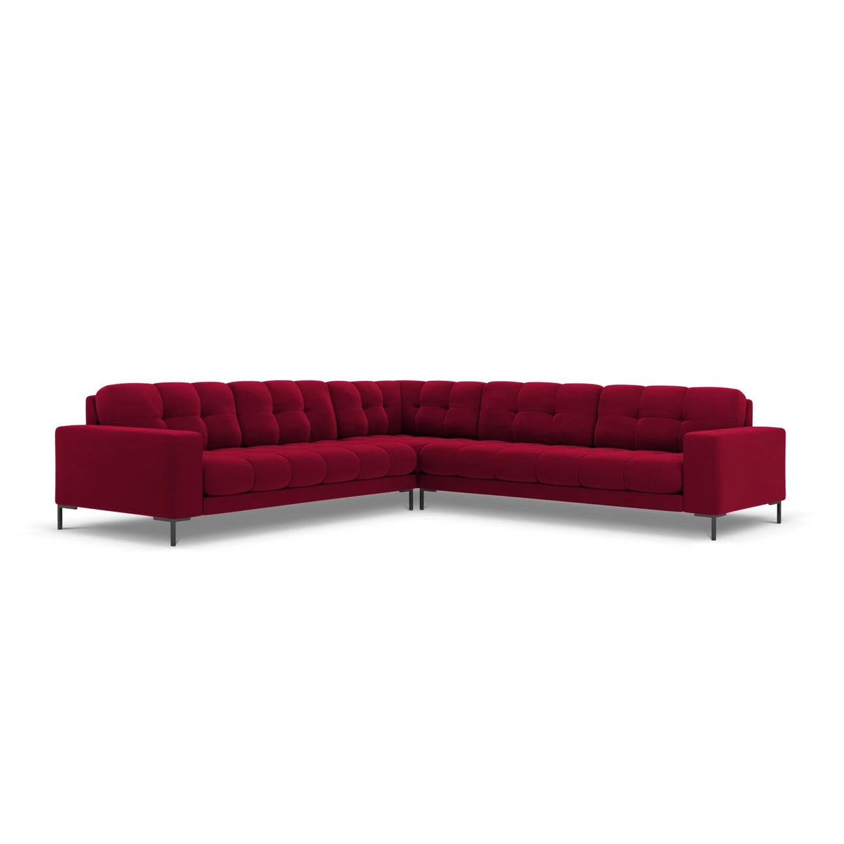 Mamaia 5-Sitzer Ecksofa symmetrisch, Metallbeine Schwarz, mit Bezug aus Samt (Blu59) in Rot, 256x256 cm – Bild 1