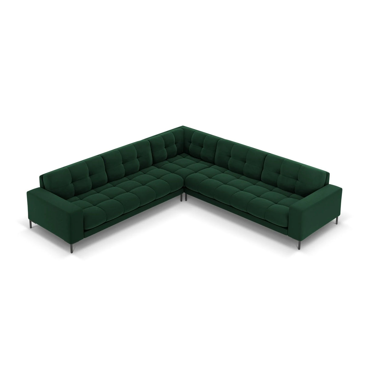 Mamaia 5-Sitzer Ecksofa symmetrisch, Metallbeine Schwarz, mit Bezug aus Samt (Blu78) in Flaschengrün, 256x256 cm – Bild 4