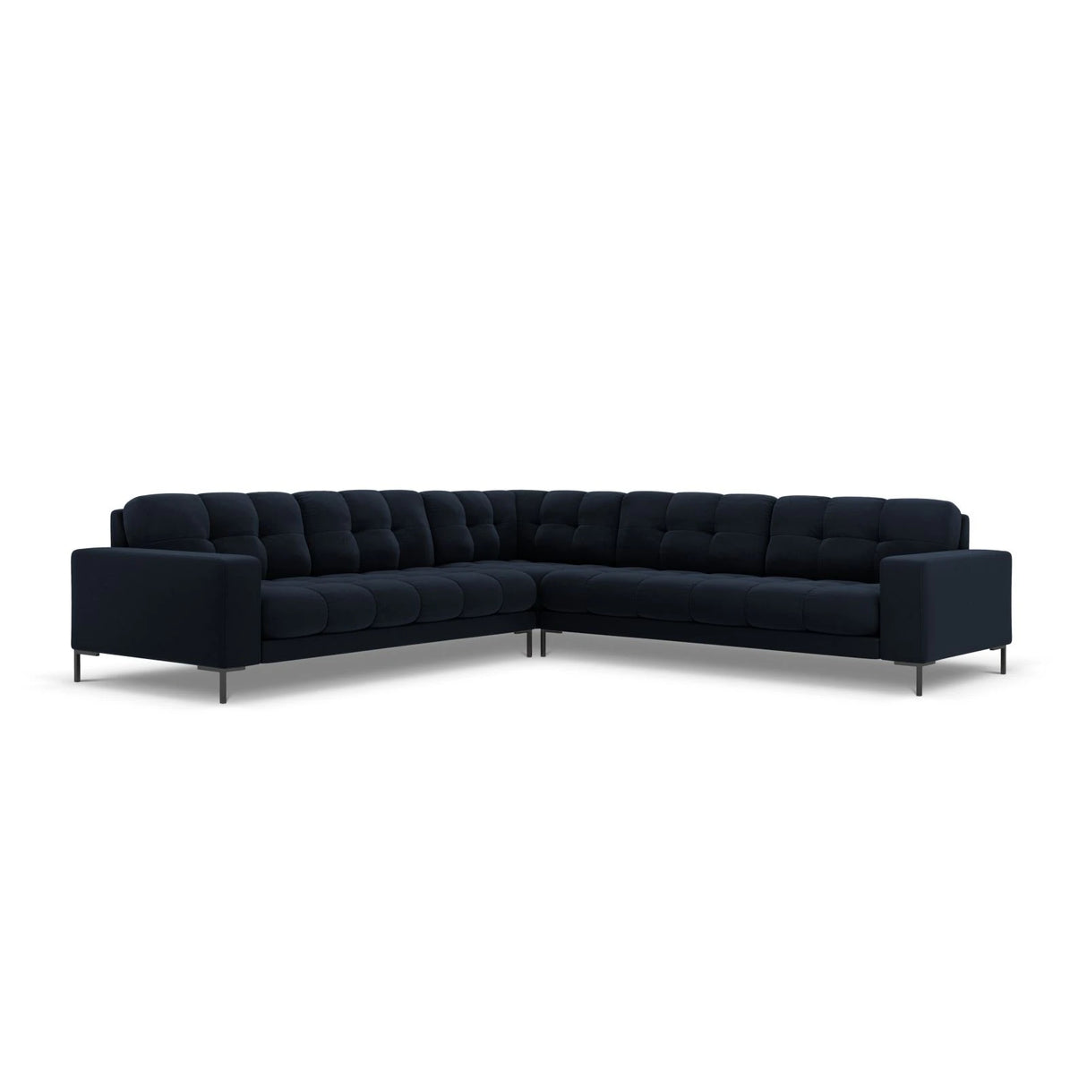 Mamaia 5-Sitzer Ecksofa symmetrisch, Metallbeine Schwarz, mit Bezug aus Samt (Blu89) in Dunkelblau, 256x256 cm – Bild 1