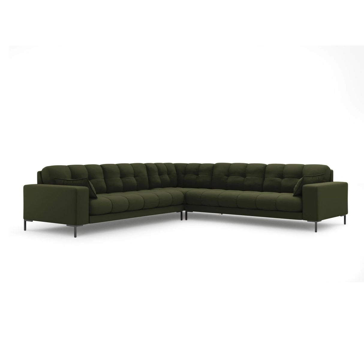 Mamaia 5-Sitzer Ecksofa symmetrisch, Metallbeine Schwarz, mit Bezug aus Strukturierter Stoff (Nev39) in Grün, 256x256 cm – Bild 1