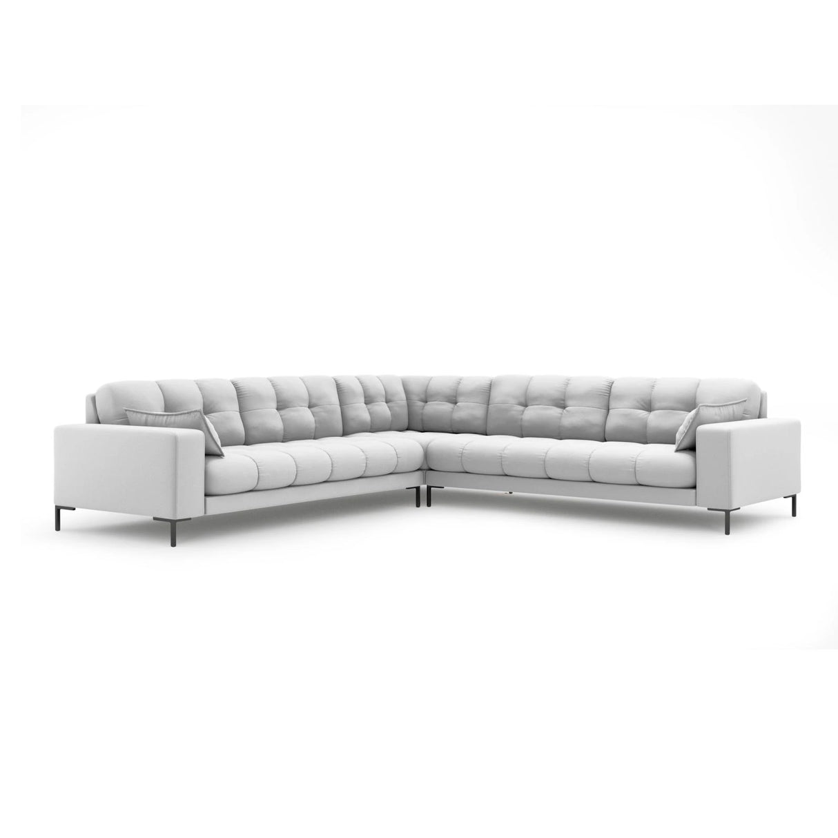 Mamaia 5-Sitzer Ecksofa symmetrisch, Metallbeine Schwarz, mit Bezug aus Strukturierter Stoff (Nev80) in Hellgrau, 256x256 cm – Bild 1