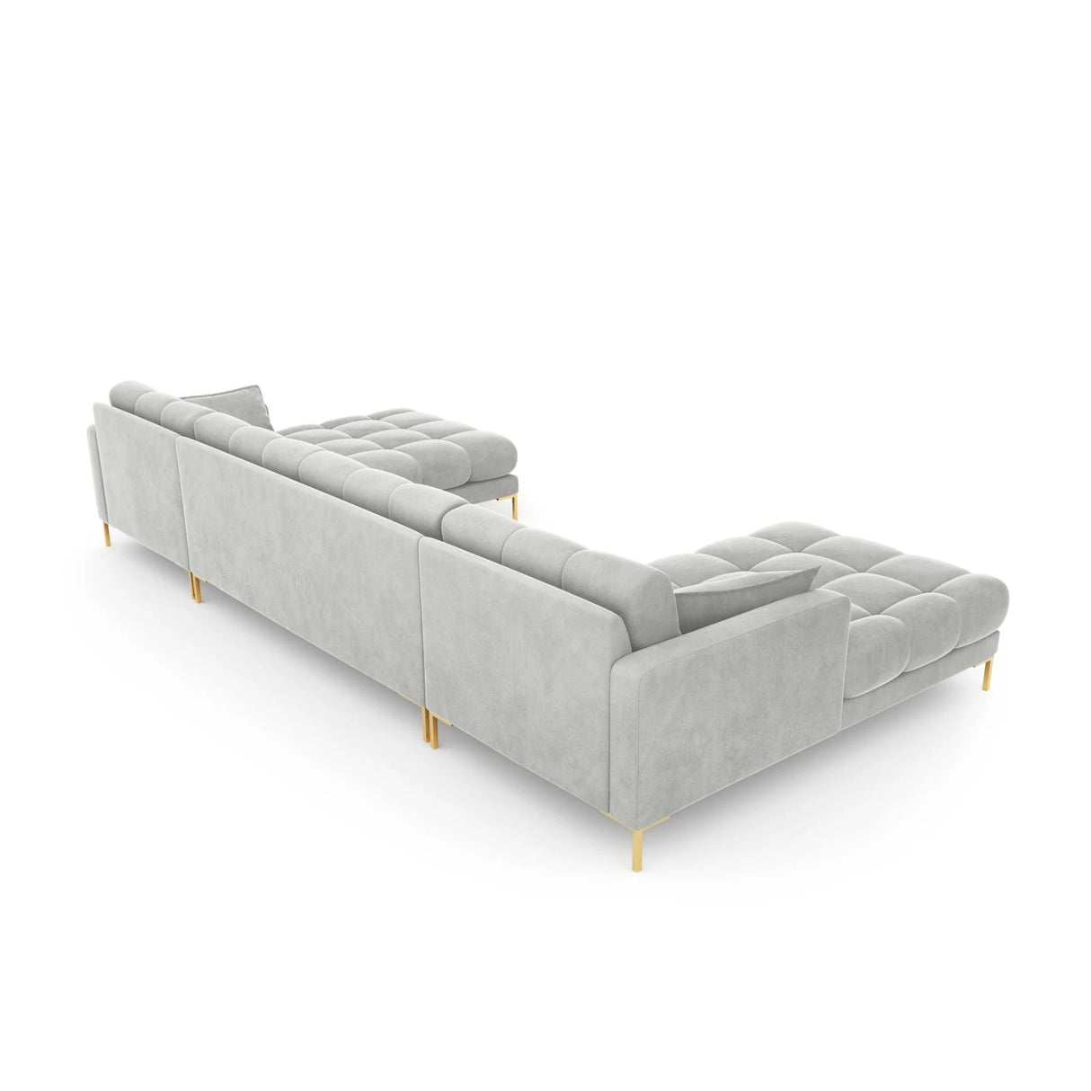Mamaia 6-Sitzer Panorama-Sofa symmetrisch, Beine Goldmetall, mit Bezug aus Samt (Blu03) in Silber, 383x185 cm – Bild 6