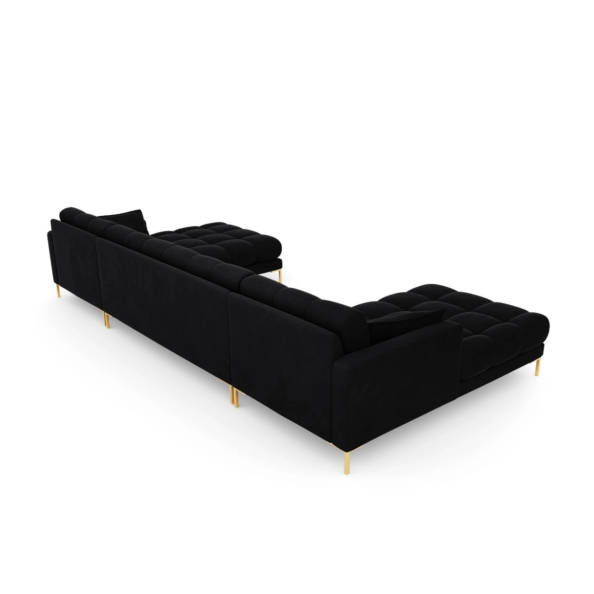 Mamaia 6-Sitzer Panorama-Sofa symmetrisch, Beine Goldmetall, mit Bezug aus Samt (Blu19) in Schwarz, 383x185 cm – Bild 6