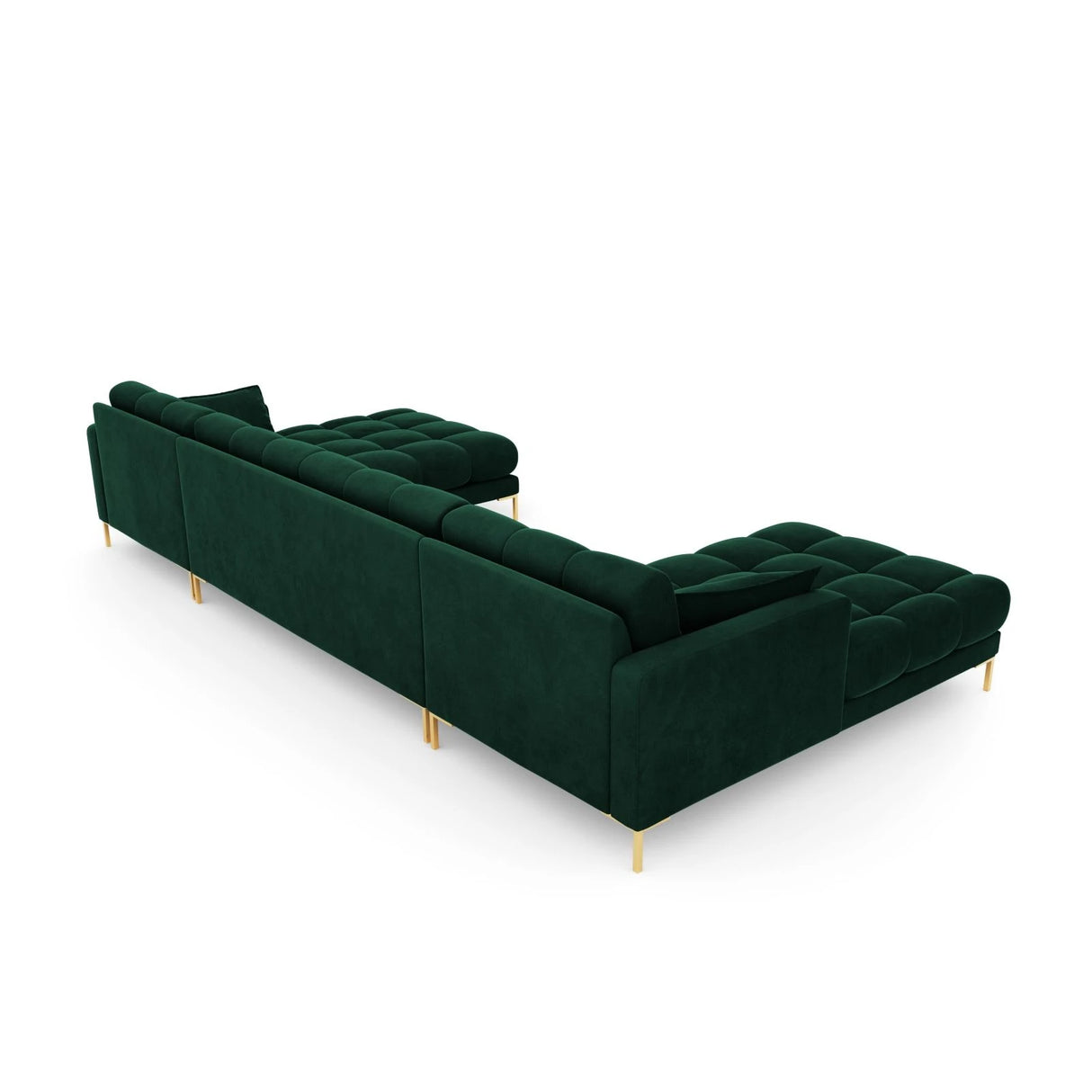 Mamaia 6-Sitzer Panorama-Sofa symmetrisch, Beine Goldmetall, mit Bezug aus Samt (Blu78) in Flaschengrün, 383x185 cm – Bild 6