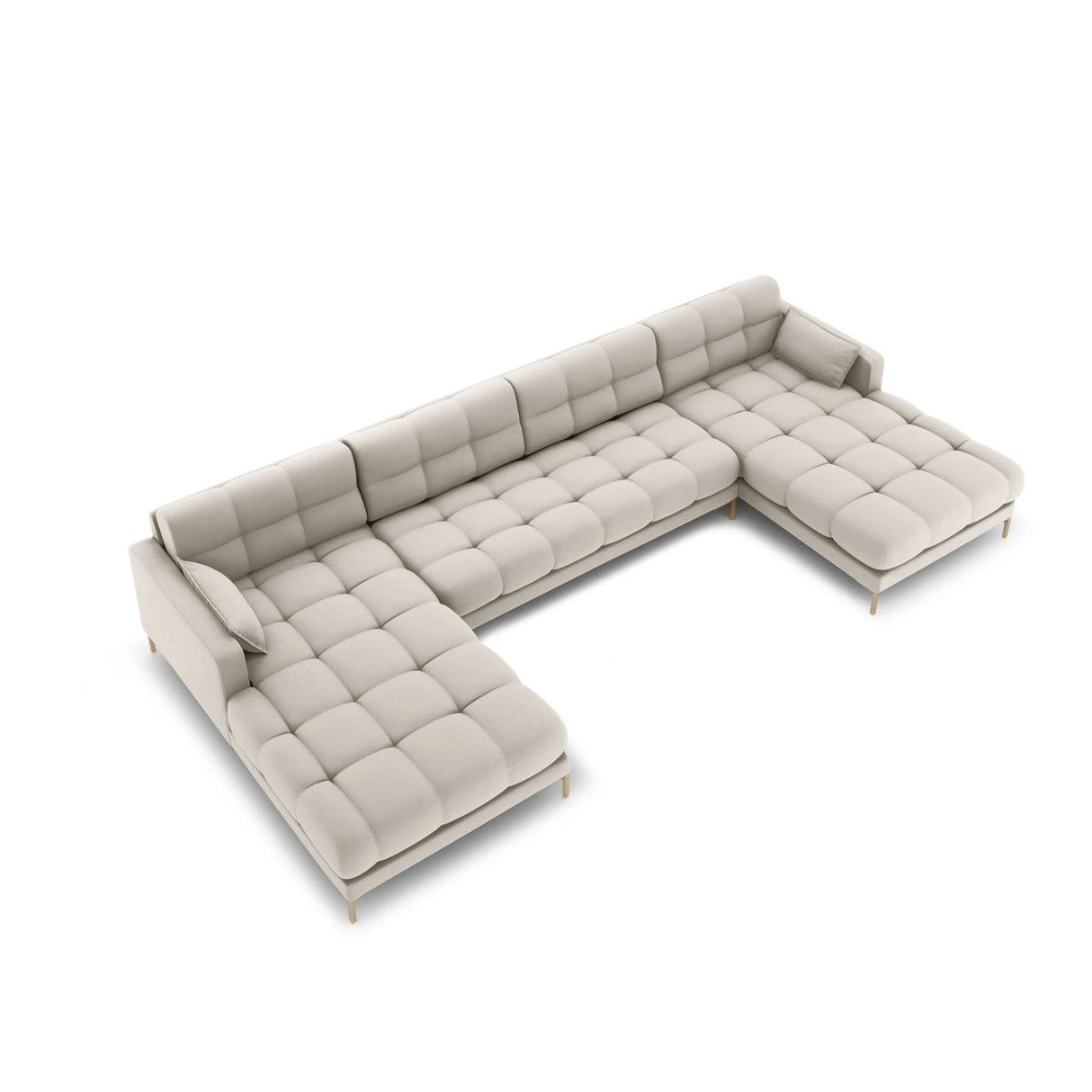 Mamaia 6-Sitzer Panorama-Sofa symmetrisch, Beine Goldmetall, mit Bezug aus Strukturierter Stoff (Nev04) in Beige, 383x185 cm – Bild 3
