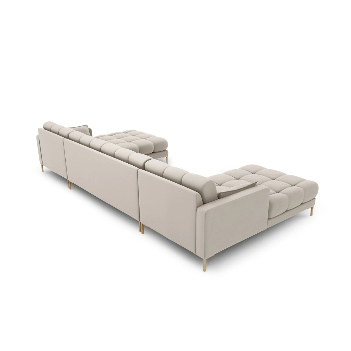 Mamaia 6-Sitzer Panorama-Sofa symmetrisch, Beine Goldmetall, mit Bezug aus Strukturierter Stoff (Nev04) in Beige, 383x185 cm – Bild 4