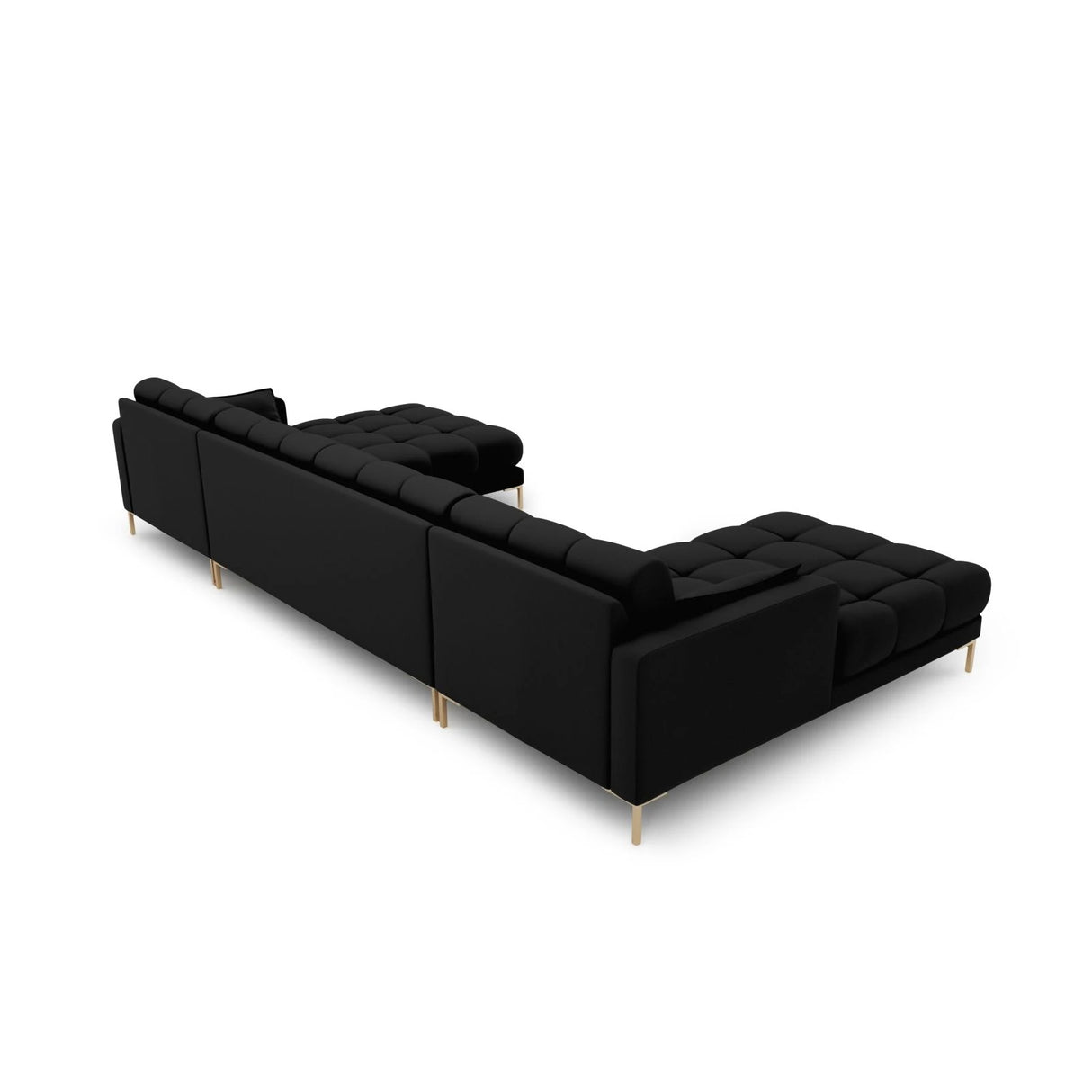 Mamaia 6-Sitzer Panorama-Sofa symmetrisch, Beine Goldmetall, mit Bezug aus Strukturierter Stoff (Nev100) in Schwarz, 383x185 cm – Bild 4