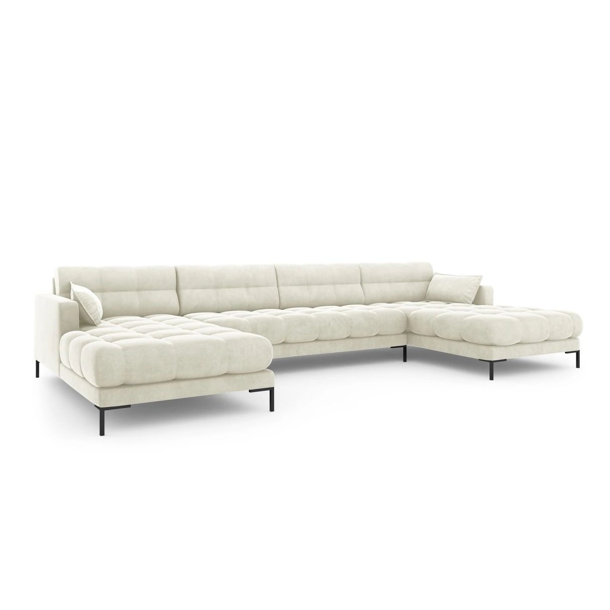 Mamaia 6-Sitzer Panorama-Sofa symmetrisch, Metallbeine Schwarz, mit Bezug aus Samt (Blu22) in Leichtes Beige, 383x185 cm – Bild 1
