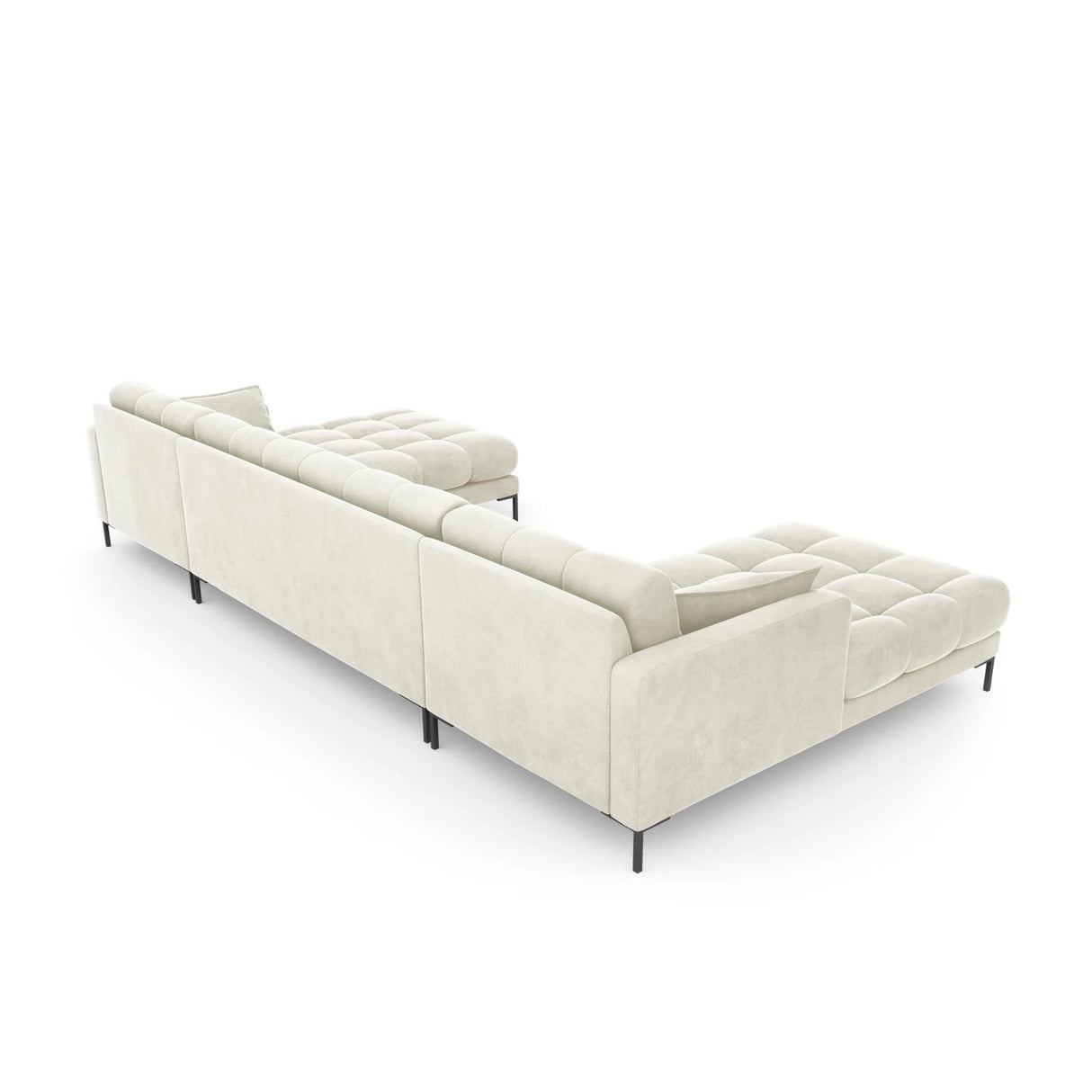 Mamaia 6-Sitzer Panorama-Sofa symmetrisch, Metallbeine Schwarz, mit Bezug aus Samt (Blu22) in Leichtes Beige, 383x185 cm – Bild 6