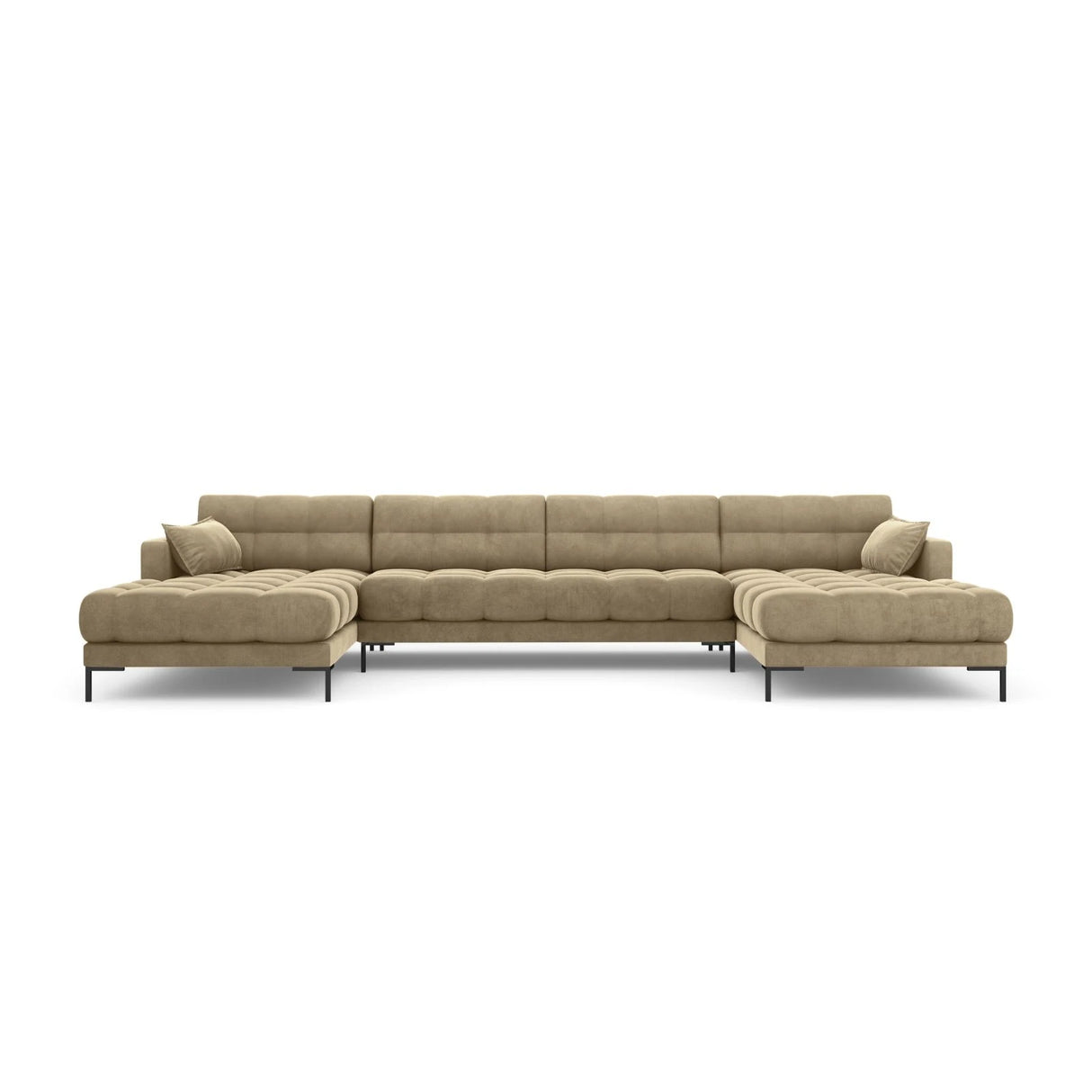 Mamaia 6-Sitzer Panorama-Sofa symmetrisch, Metallbeine Schwarz, mit Bezug aus Samt (Blu28) in Beige, 383x185 cm – Bild 4