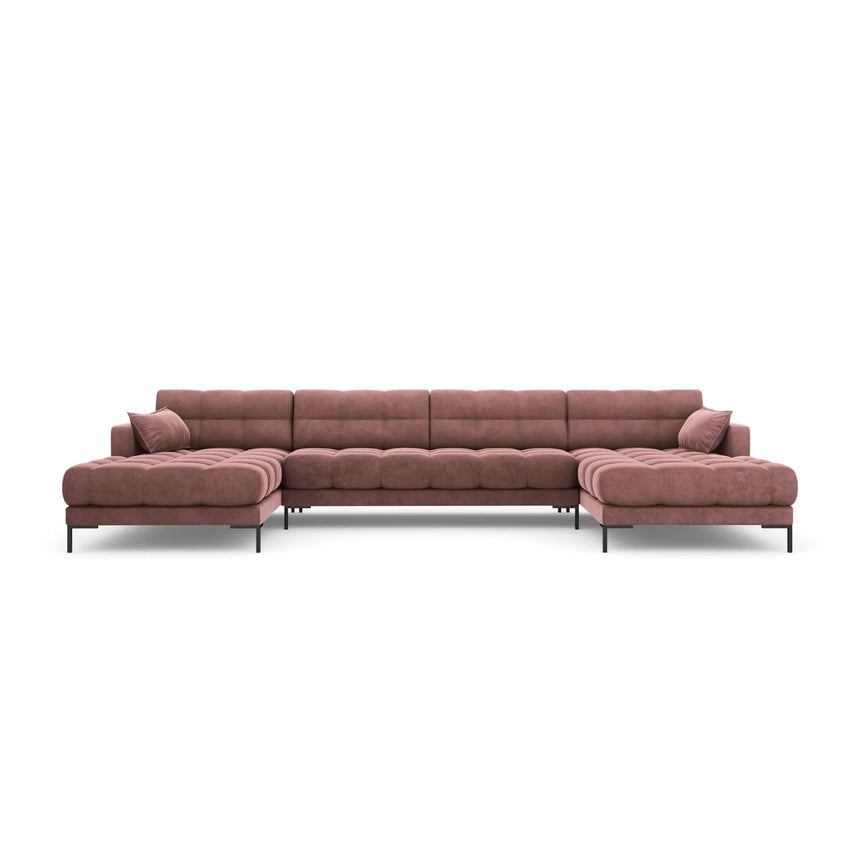 Mamaia 6-Sitzer Panorama-Sofa symmetrisch, Metallbeine Schwarz, mit Bezug aus Samt (Blu52) in Rosa, 383x185 cm – Bild 4