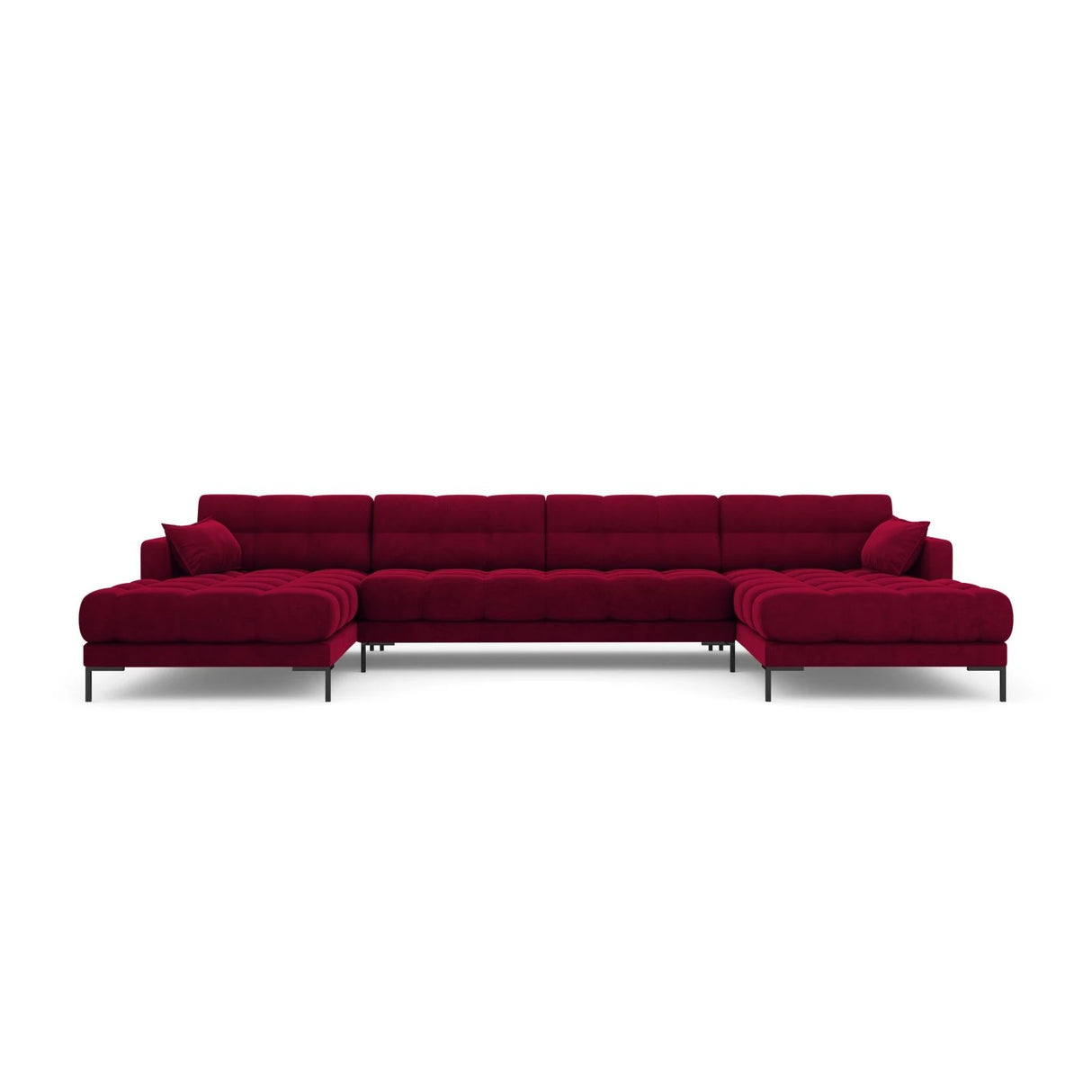 Mamaia 6-Sitzer Panorama-Sofa symmetrisch, Metallbeine Schwarz, mit Bezug aus Samt (Blu59) in Rot, 383x185 cm – Bild 4