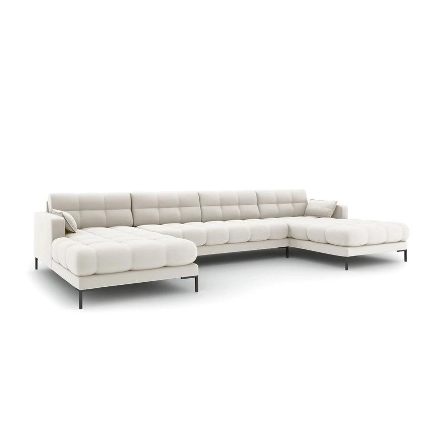 Mamaia 6-Sitzer Panorama-Sofa symmetrisch, Metallbeine Schwarz, mit Bezug aus Samt oder Strukturstoff, 383x185 cm – Bild 1