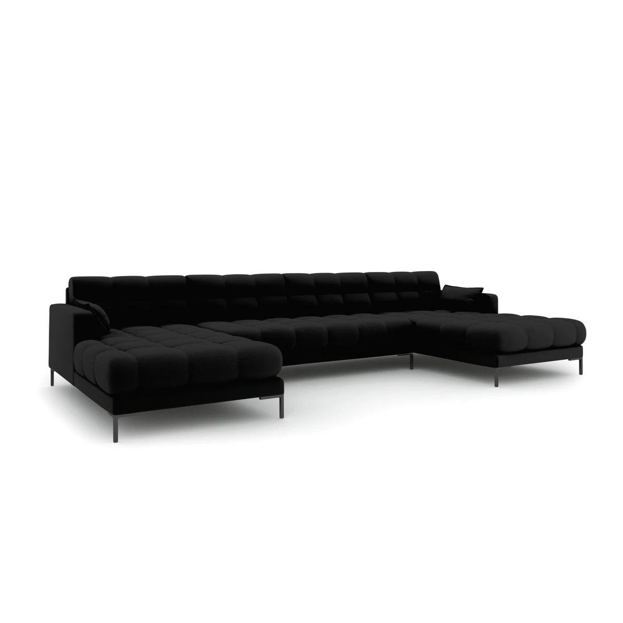 Mamaia 6-Sitzer Panorama-Sofa symmetrisch, Metallbeine Schwarz, mit Bezug aus Strukturierter Stoff (Nev100) in Schwarz, 383x185 cm – Bild 1