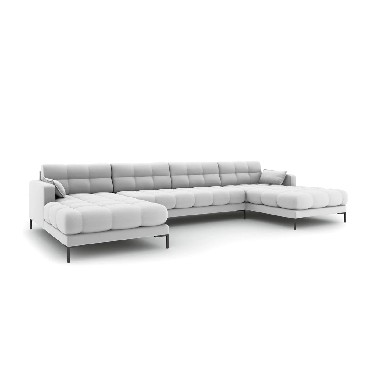 Mamaia 6-Sitzer Panorama-Sofa symmetrisch, Metallbeine Schwarz, mit Bezug aus Strukturierter Stoff (Nev80) in Hellgrau, 383x185 cm – Bild 1