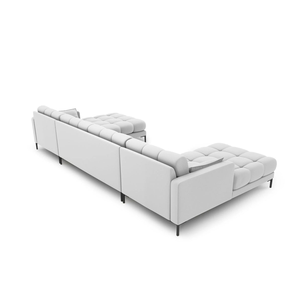 Mamaia 6-Sitzer Panorama-Sofa symmetrisch, Metallbeine Schwarz, mit Bezug aus Strukturierter Stoff (Nev80) in Hellgrau, 383x185 cm – Bild 4