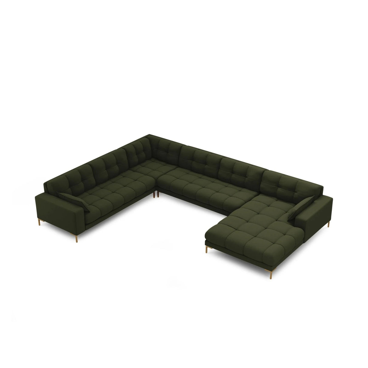 Mamaia 7-Sitzer Panorama-Ecksofa, Linke Seite, Beine Goldmetall, mit Bezug aus Strukturierter Stoff (Nev39) in Grün, 327x256 cm – Bild 4