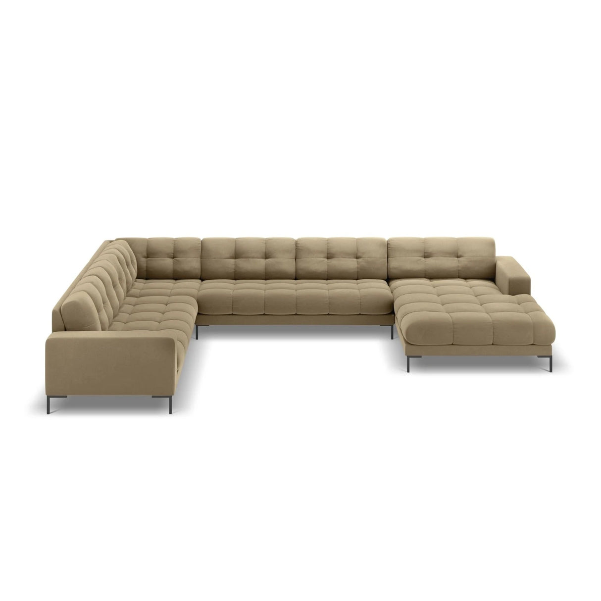 Mamaia 7-Sitzer Panorama-Ecksofa, Linke Seite, Metallbeine Schwarz, mit Bezug aus Samt (Blu28) in Beige, 327x256 cm – Bild 4
