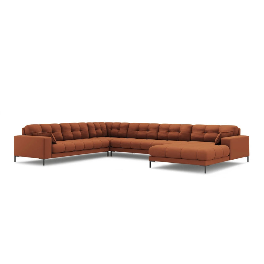 Mamaia 7-Sitzer Panorama-Ecksofa, Linke Seite, Metallbeine Schwarz, mit Bezug aus Strukturierter Stoff (Nev52) in Ziegel, 327x256 cm – Bild 1