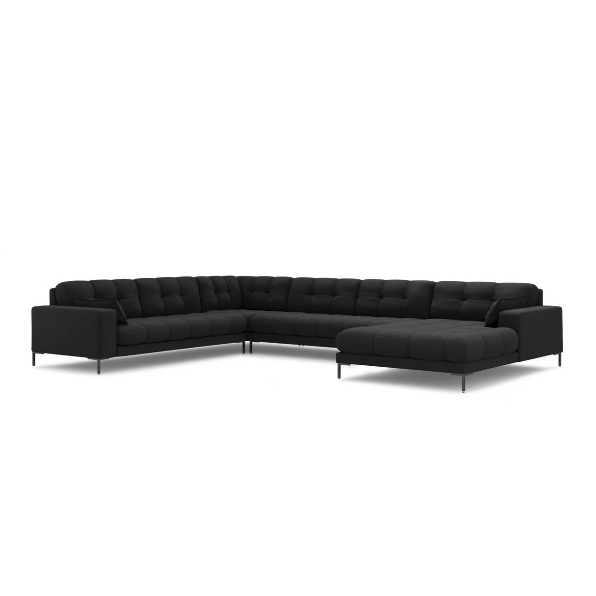 Mamaia 7-Sitzer Panorama-Ecksofa, Linke Seite, Metallbeine Schwarz, mit Bezug aus Strukturierter Stoff (Nev97) in Dunkelgrau, 327x256 cm – Bild 1