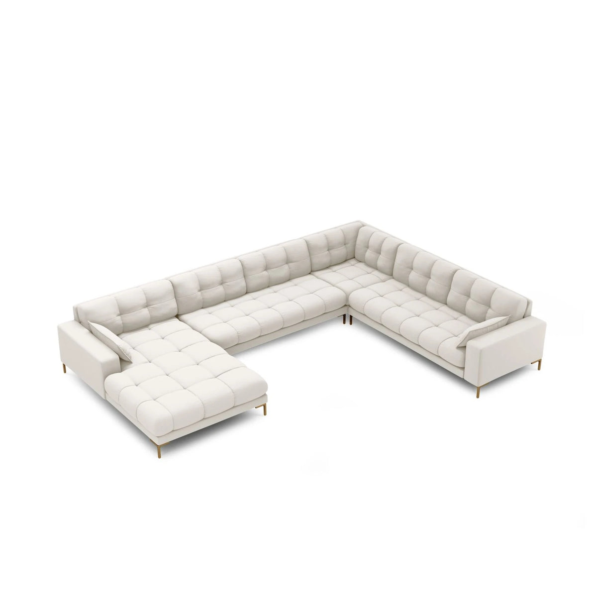Mamaia 7-Sitzer Panorama-Ecksofa, Rechte Seite, Beine Goldmetall, mit Bezug aus Samt oder Strukturstoff, 327x256 cm – Bild 4