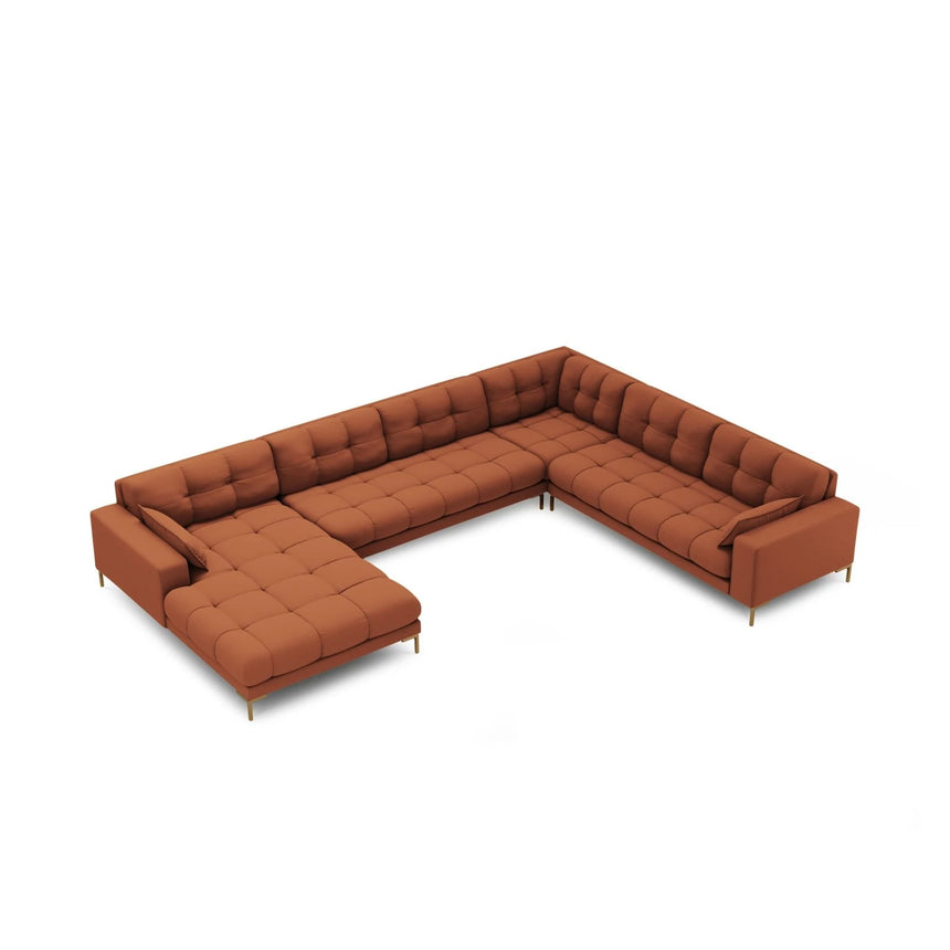 Mamaia 7-Sitzer Panorama-Ecksofa, Rechte Seite, Beine Goldmetall, mit Bezug aus Strukturierter Stoff (Nev52) in Ziegel, 327x256 cm – Bild 4