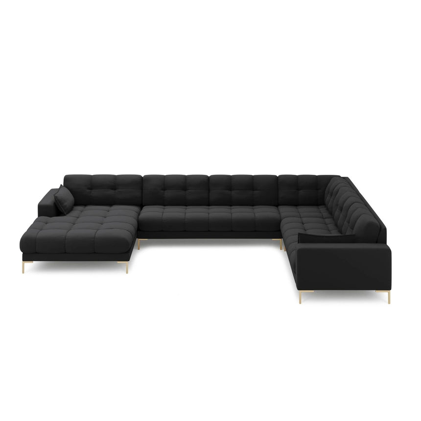 Mamaia 7-Sitzer Panorama-Ecksofa, Rechte Seite, Beine Goldmetall, mit Bezug aus Strukturierter Stoff (Nev97) in Dunkelgrau, 327x256 cm – Bild 3