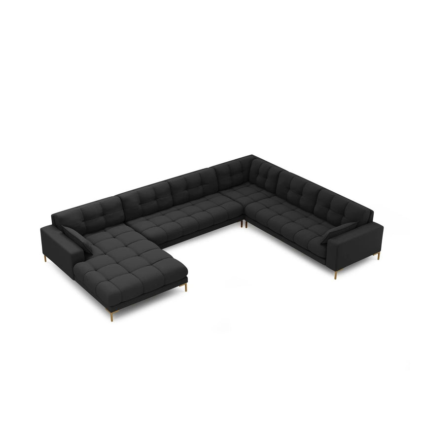 Mamaia 7-Sitzer Panorama-Ecksofa, Rechte Seite, Beine Goldmetall, mit Bezug aus Strukturierter Stoff (Nev97) in Dunkelgrau, 327x256 cm – Bild 4
