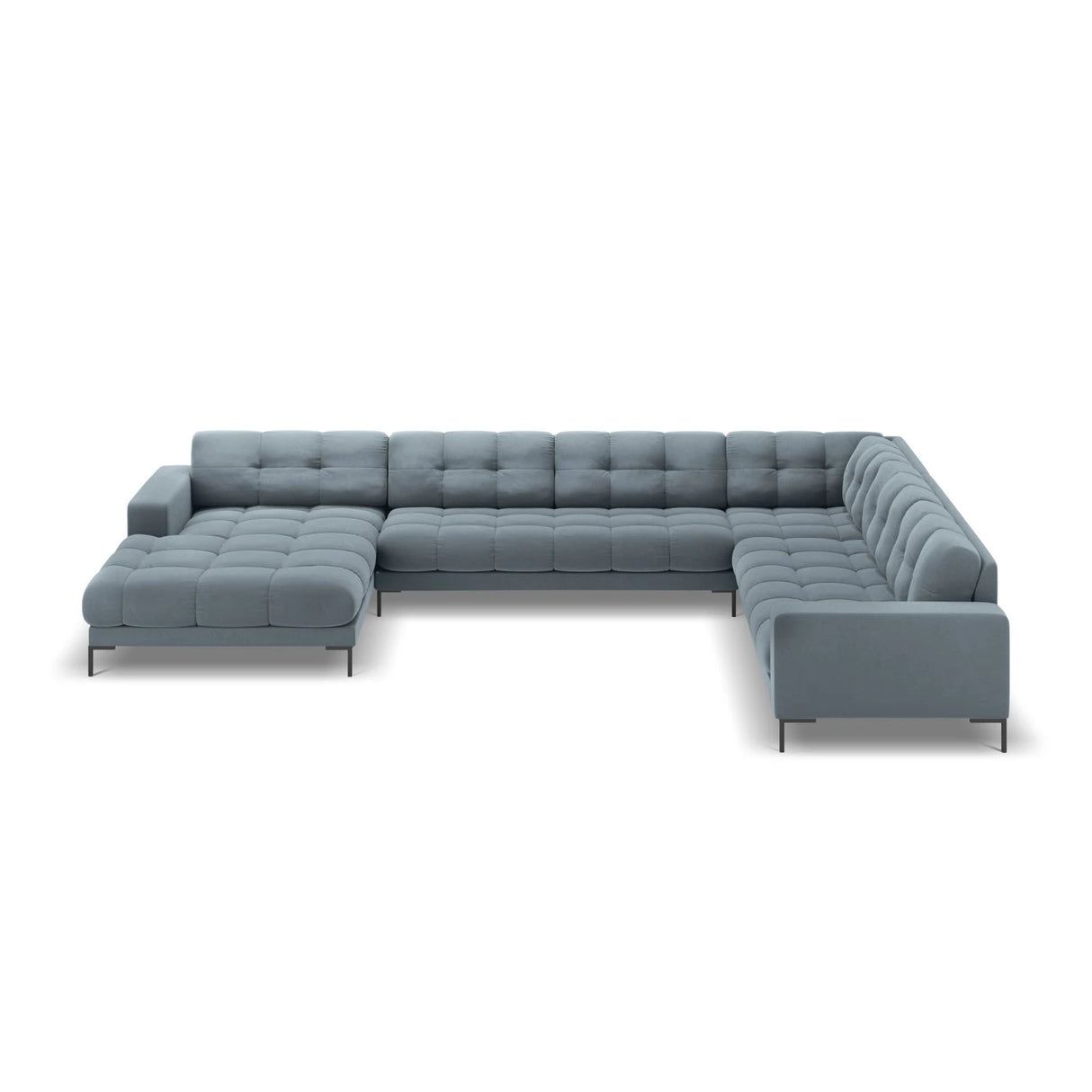 Mamaia 7-Sitzer Panorama-Ecksofa, Rechte Seite, Metallbeine Schwarz, mit Bezug aus Samt (Blu06) in Hellblau, 327x256 cm – Bild 4