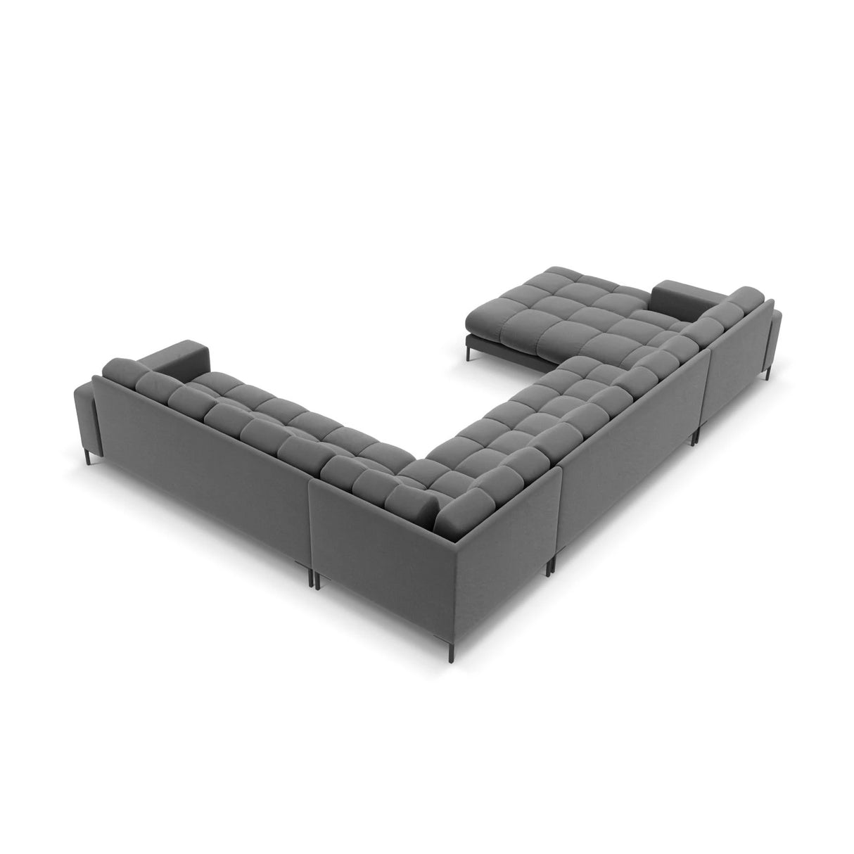 Mamaia 7-Sitzer Panorama-Ecksofa, Rechte Seite, Metallbeine Schwarz, mit Bezug aus Samt (Blu13) in Hellgrau, 327x256 cm – Bild 5