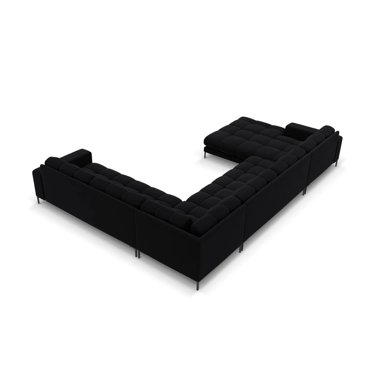Mamaia 7-Sitzer Panorama-Ecksofa, Rechte Seite, Metallbeine Schwarz, mit Bezug aus Samt (Blu19) in Schwarz, 327x256 cm – Bild 5