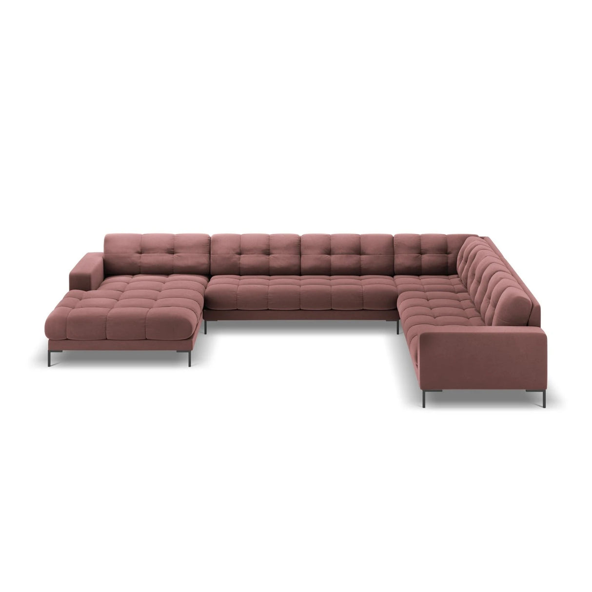 Mamaia 7-Sitzer Panorama-Ecksofa, Rechte Seite, Metallbeine Schwarz, mit Bezug aus Samt (Blu52) in Rosa, 327x256 cm – Bild 4