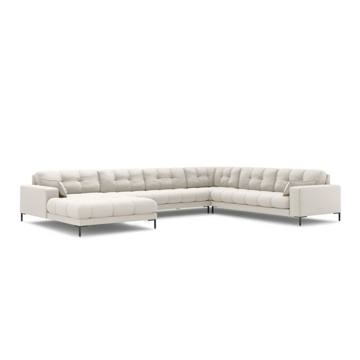 Mamaia 7-Sitzer Panorama-Ecksofa, Rechte Seite, Metallbeine Schwarz, mit Bezug aus Samt oder Strukturstoff, 327x256 cm – Bild 1