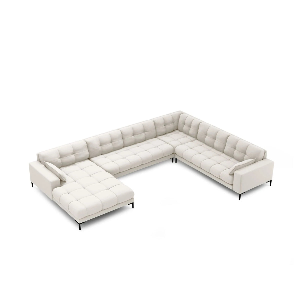 Mamaia 7-Sitzer Panorama-Ecksofa, Rechte Seite, Metallbeine Schwarz, mit Bezug aus Samt oder Strukturstoff, 327x256 cm – Bild 4