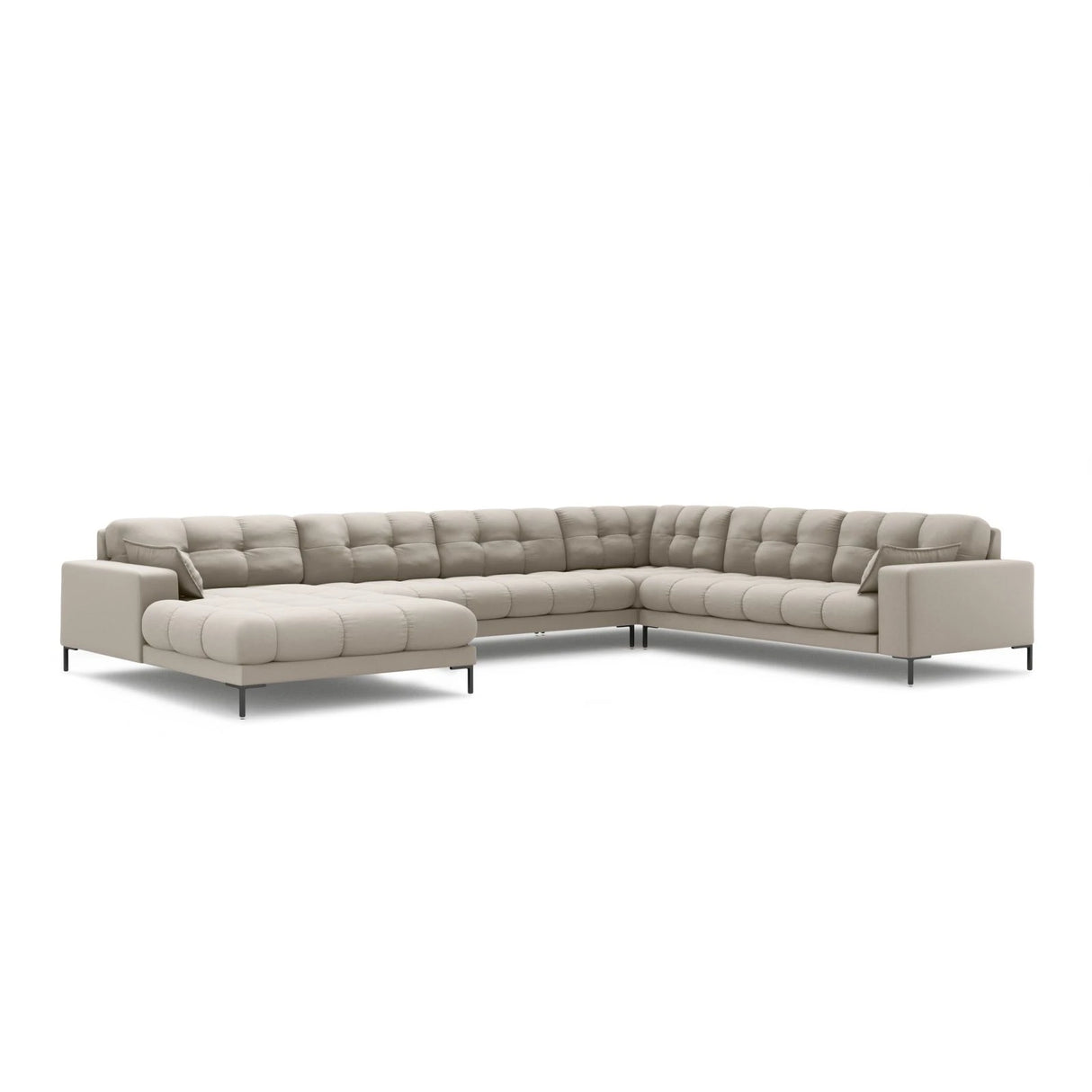 Mamaia 7-Sitzer Panorama-Ecksofa, Rechte Seite, Metallbeine Schwarz, mit Bezug aus Strukturierter Stoff (Nev04) in Beige, 327x256 cm – Bild 1