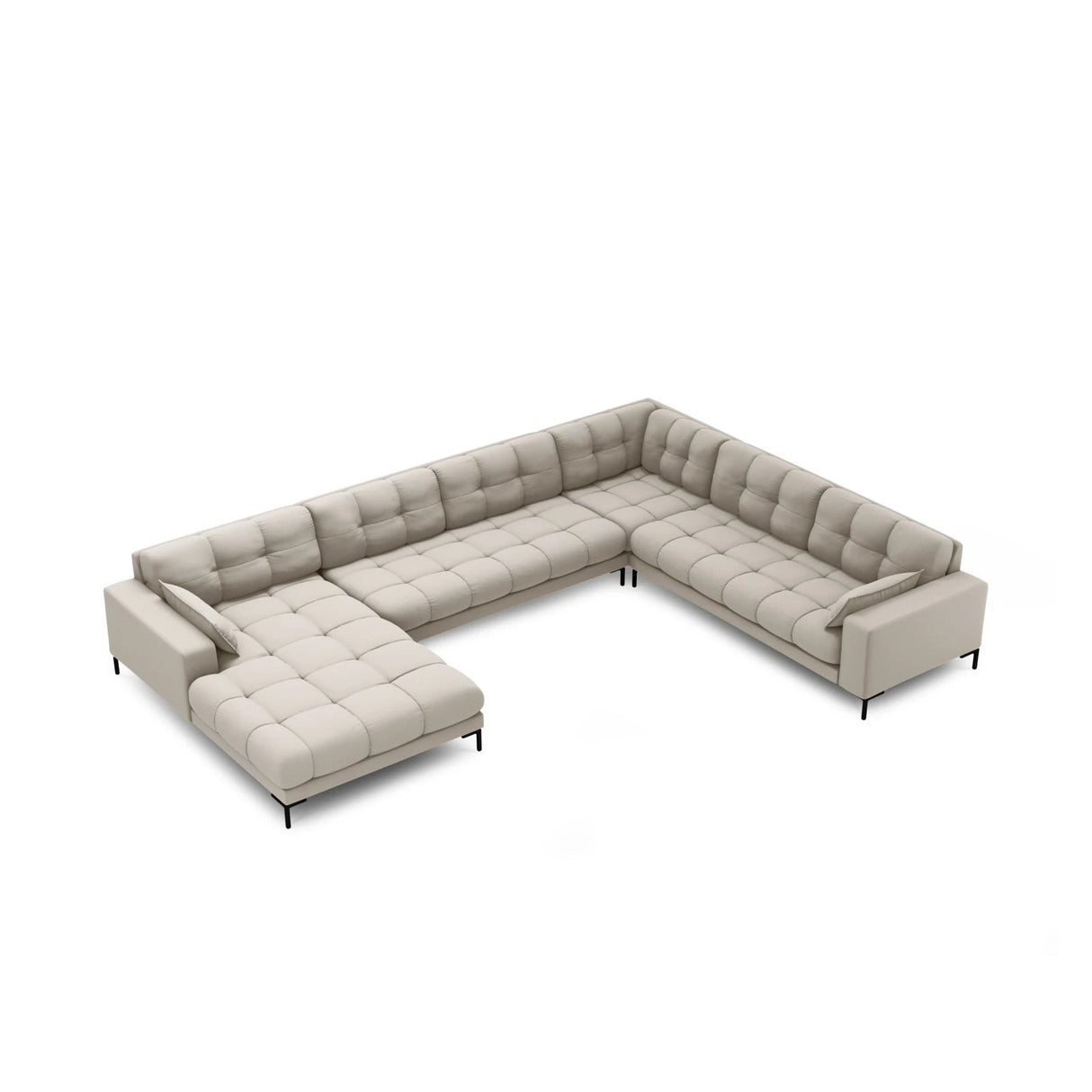 Mamaia 7-Sitzer Panorama-Ecksofa, Rechte Seite, Metallbeine Schwarz, mit Bezug aus Strukturierter Stoff (Nev04) in Beige, 327x256 cm – Bild 4