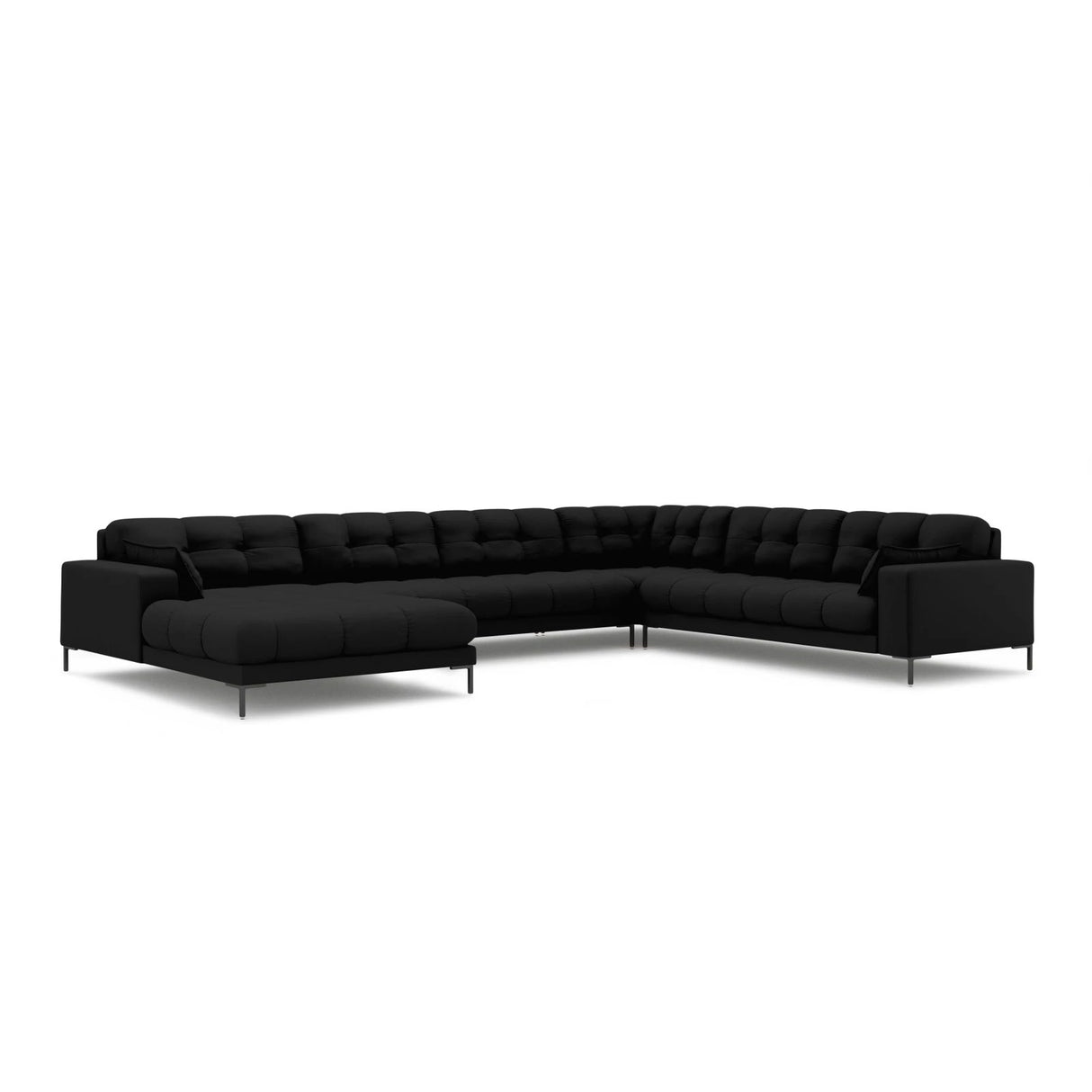 Mamaia 7-Sitzer Panorama-Ecksofa, Rechte Seite, Metallbeine Schwarz, mit Bezug aus Strukturierter Stoff (Nev100) in Schwarz, 327x256 cm – Bild 1