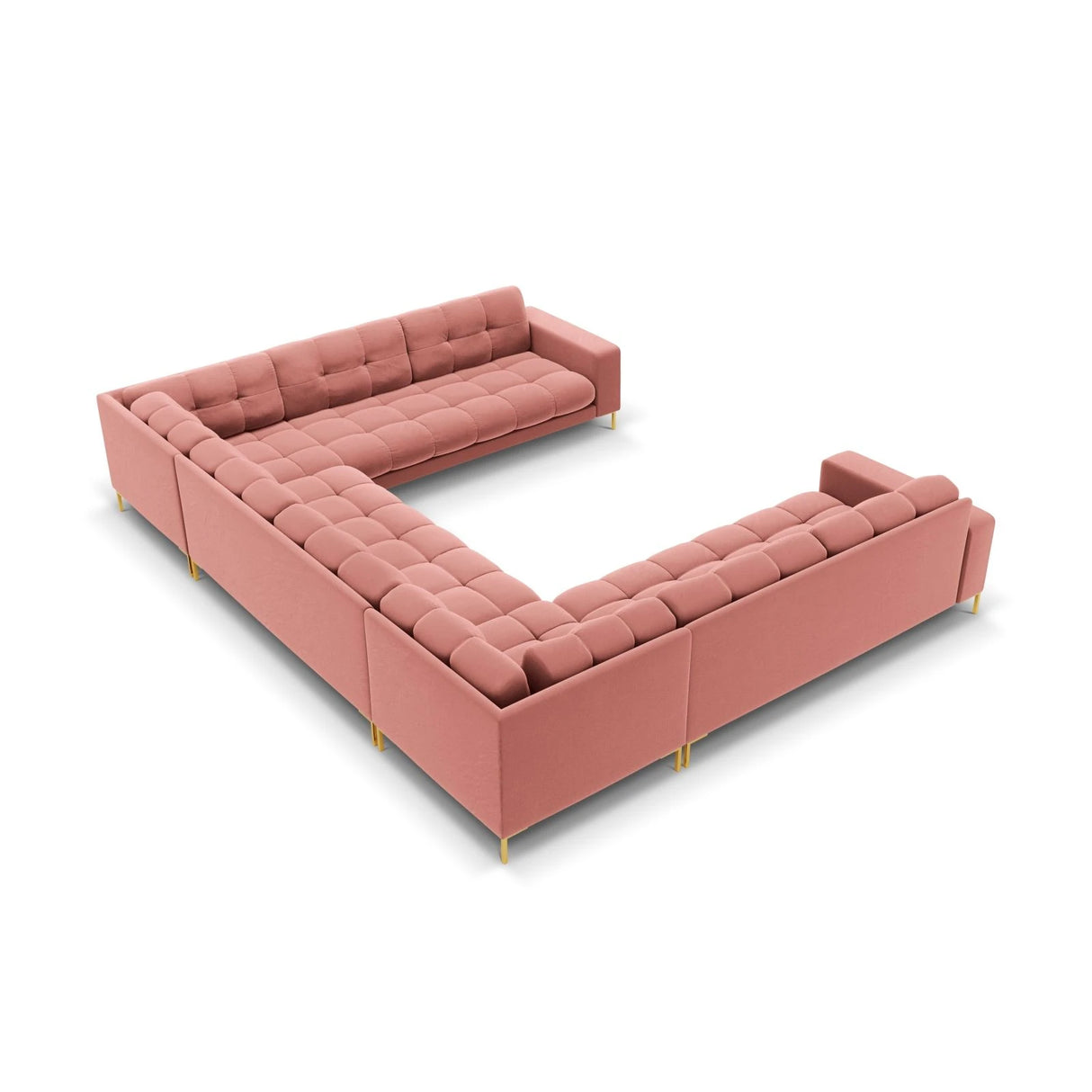 Mamaia 9-Sitzer Panorama-Sofa symmetrisch, Beine Goldmetall, mit Bezug aus Samt (Blu52) in Rosa, 337x256 cm – Bild 4