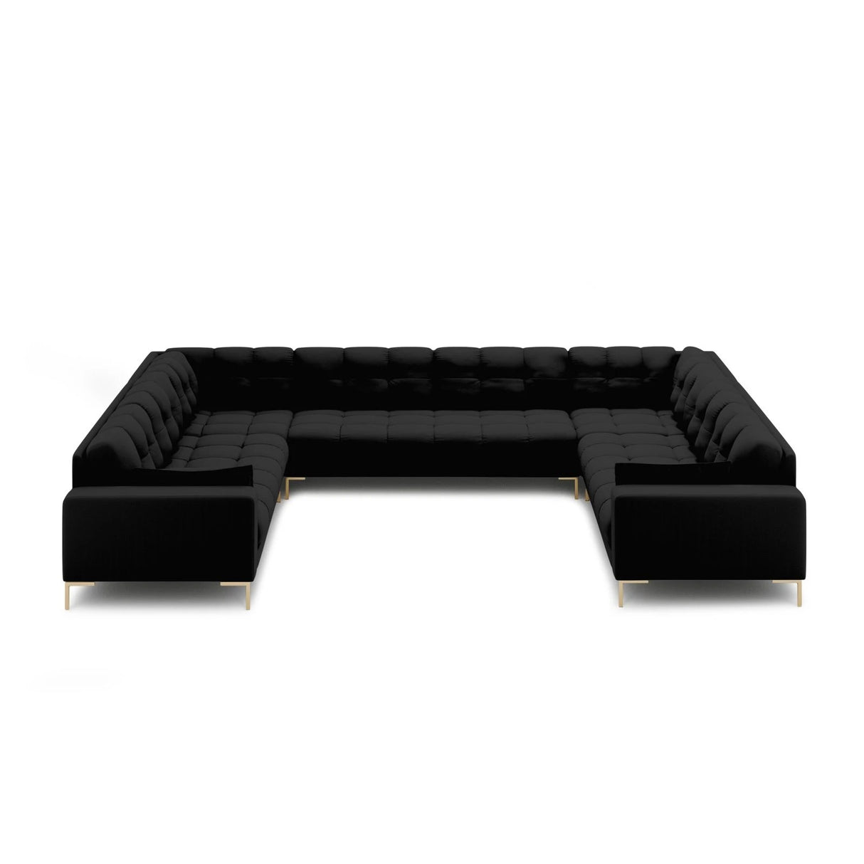Mamaia 9-Sitzer Panorama-Sofa symmetrisch, Beine Goldmetall, mit Bezug aus Strukturierter Stoff (Nev100) in Schwarz, 337x256 cm – Bild 3