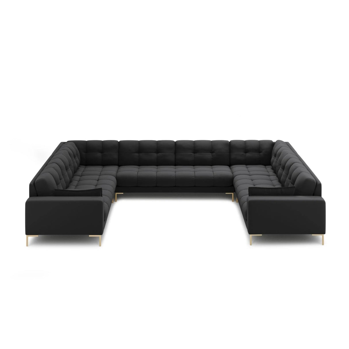 Mamaia 9-Sitzer Panorama-Sofa symmetrisch, Beine Goldmetall, mit Bezug aus Strukturierter Stoff (Nev97) in Dunkelgrau, 337x256 cm – Bild 3